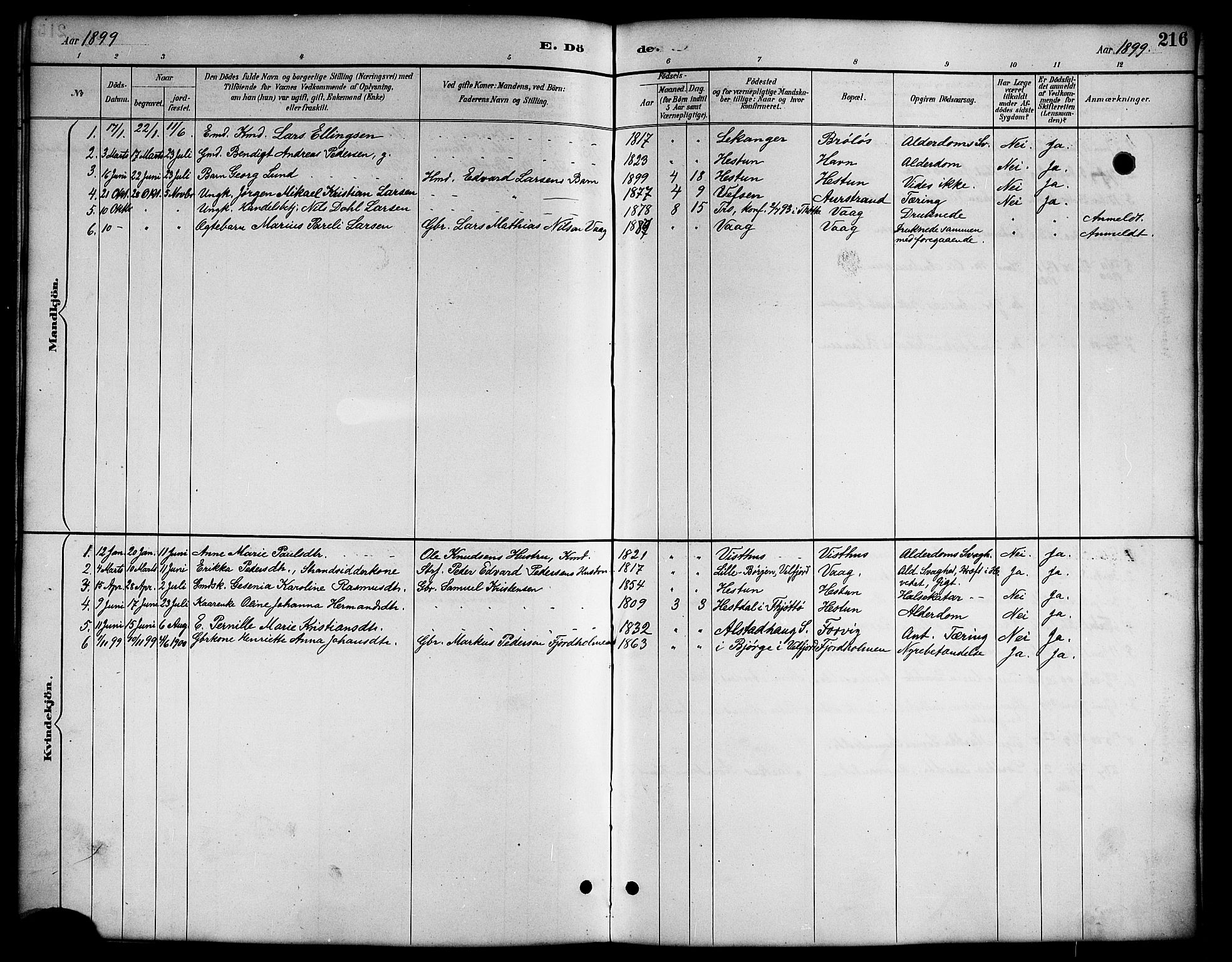 Ministerialprotokoller, klokkerbøker og fødselsregistre - Nordland, SAT/A-1459/819/L0277: Parish register (copy) no. 819C03, 1888-1917, p. 216