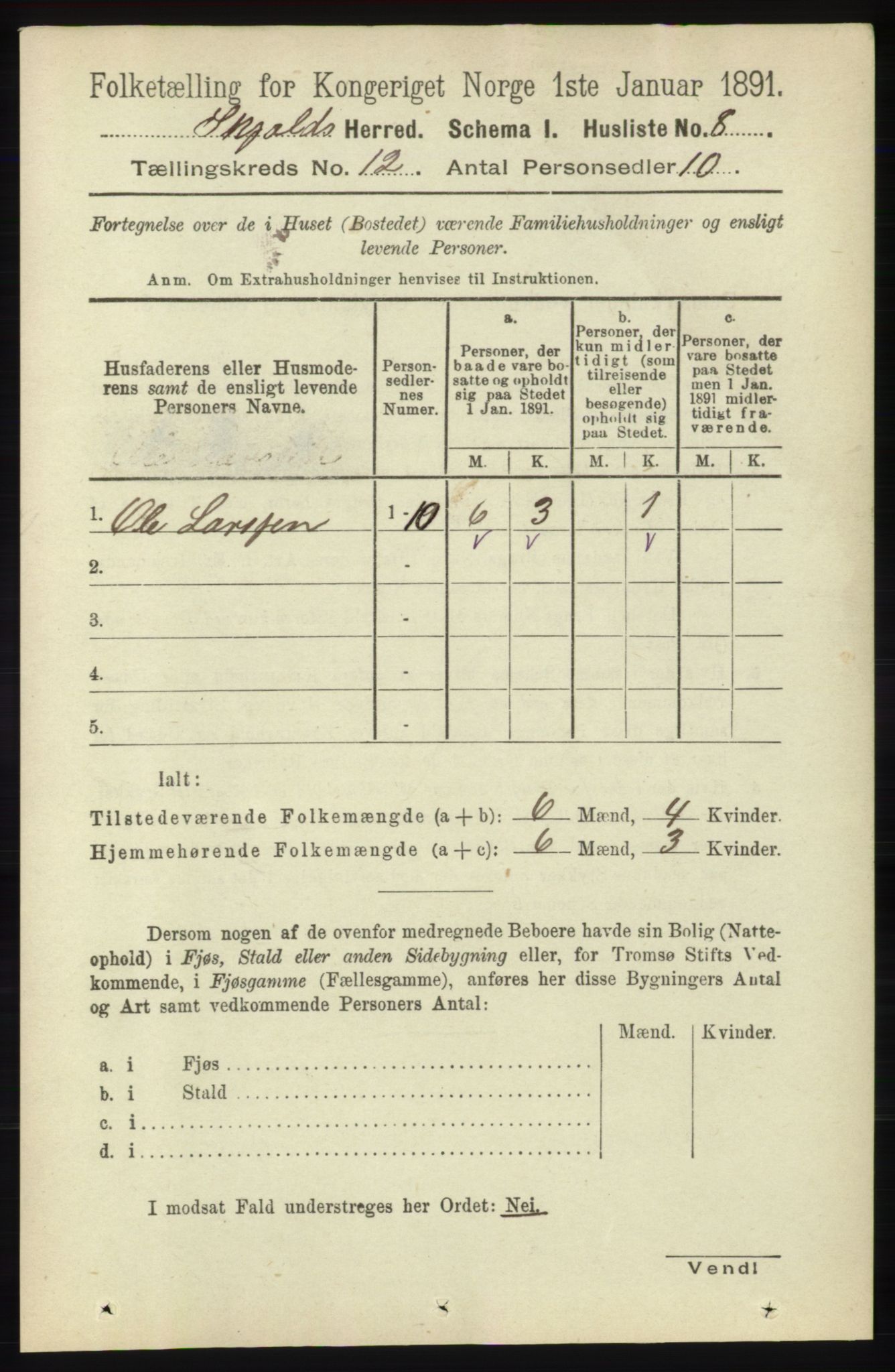 RA, 1891 census for 1154 Skjold, 1891, p. 2236