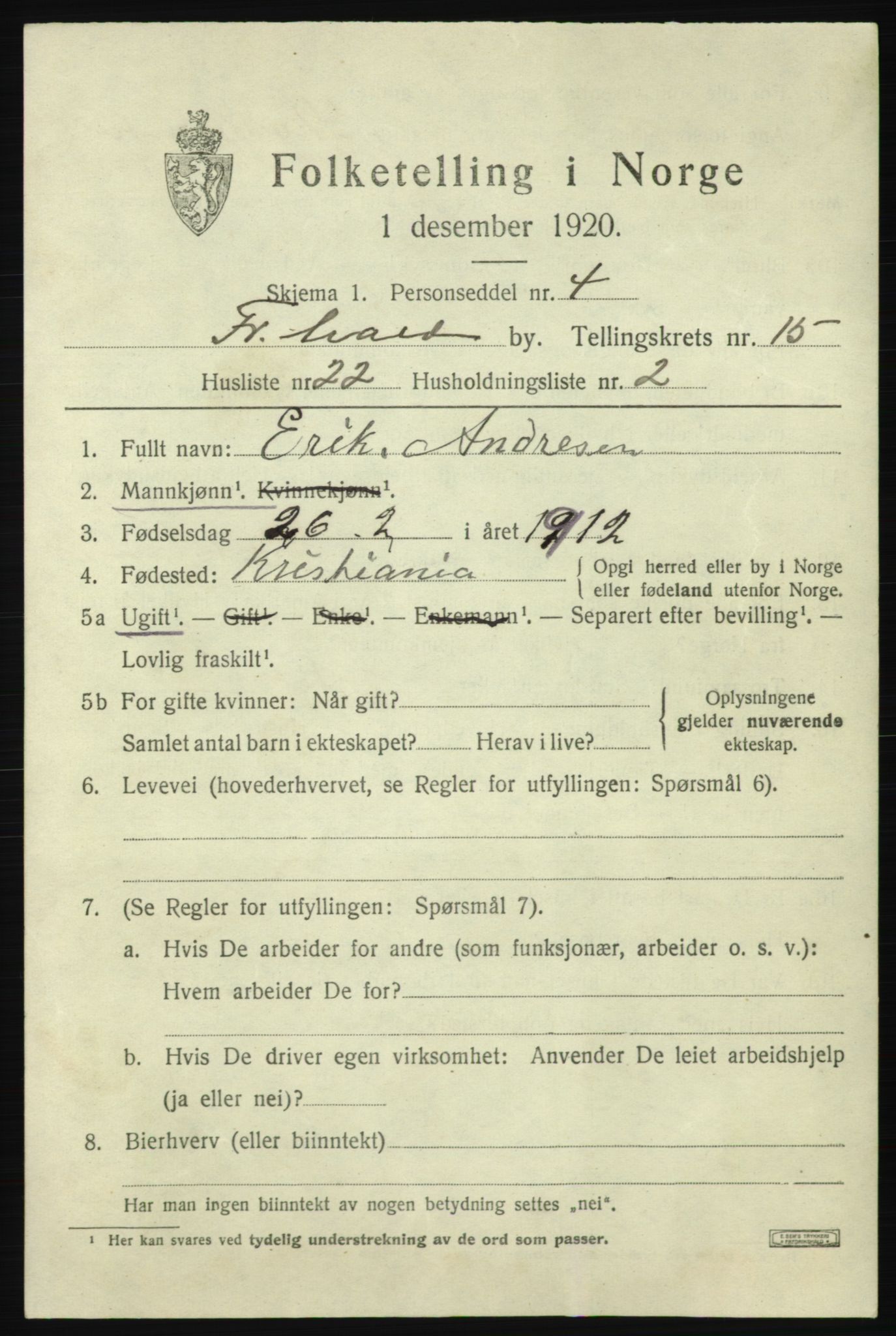 SAO, 1920 census for Fredrikshald, 1920, p. 23726