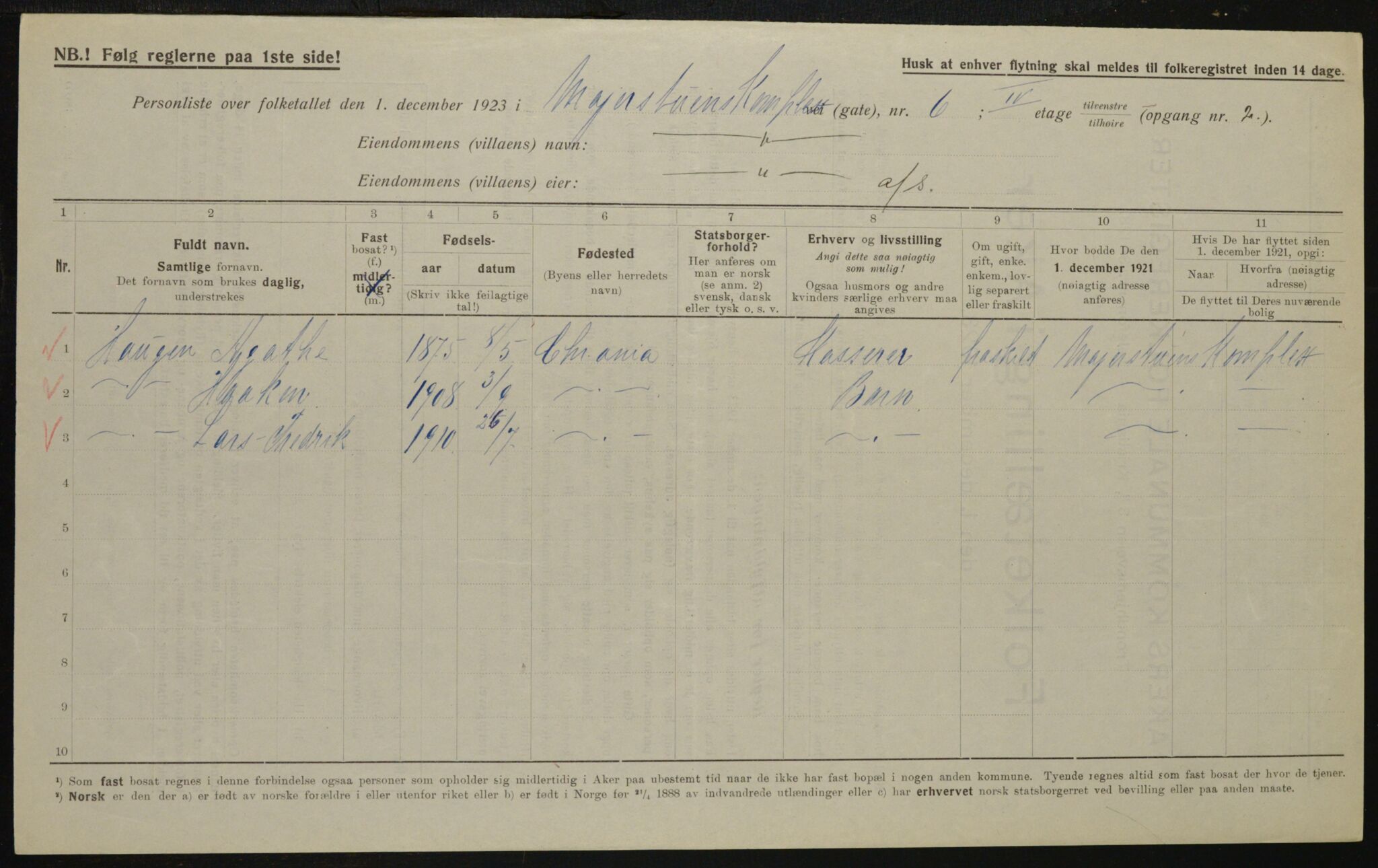 , Municipal Census 1923 for Aker, 1923, p. 10656