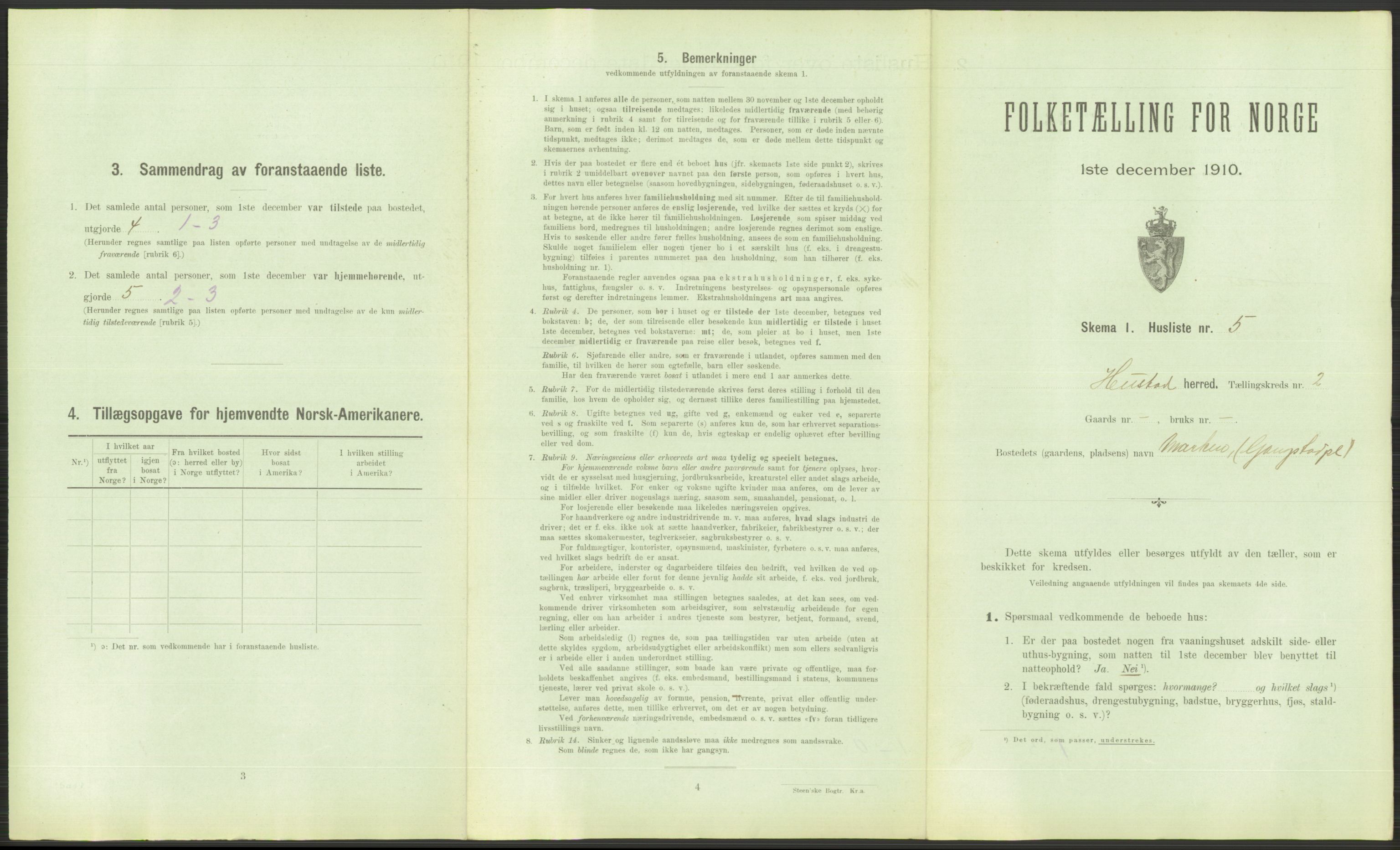 RA, 1910 census for Hustad (Sandvollan), 1910, p. 119