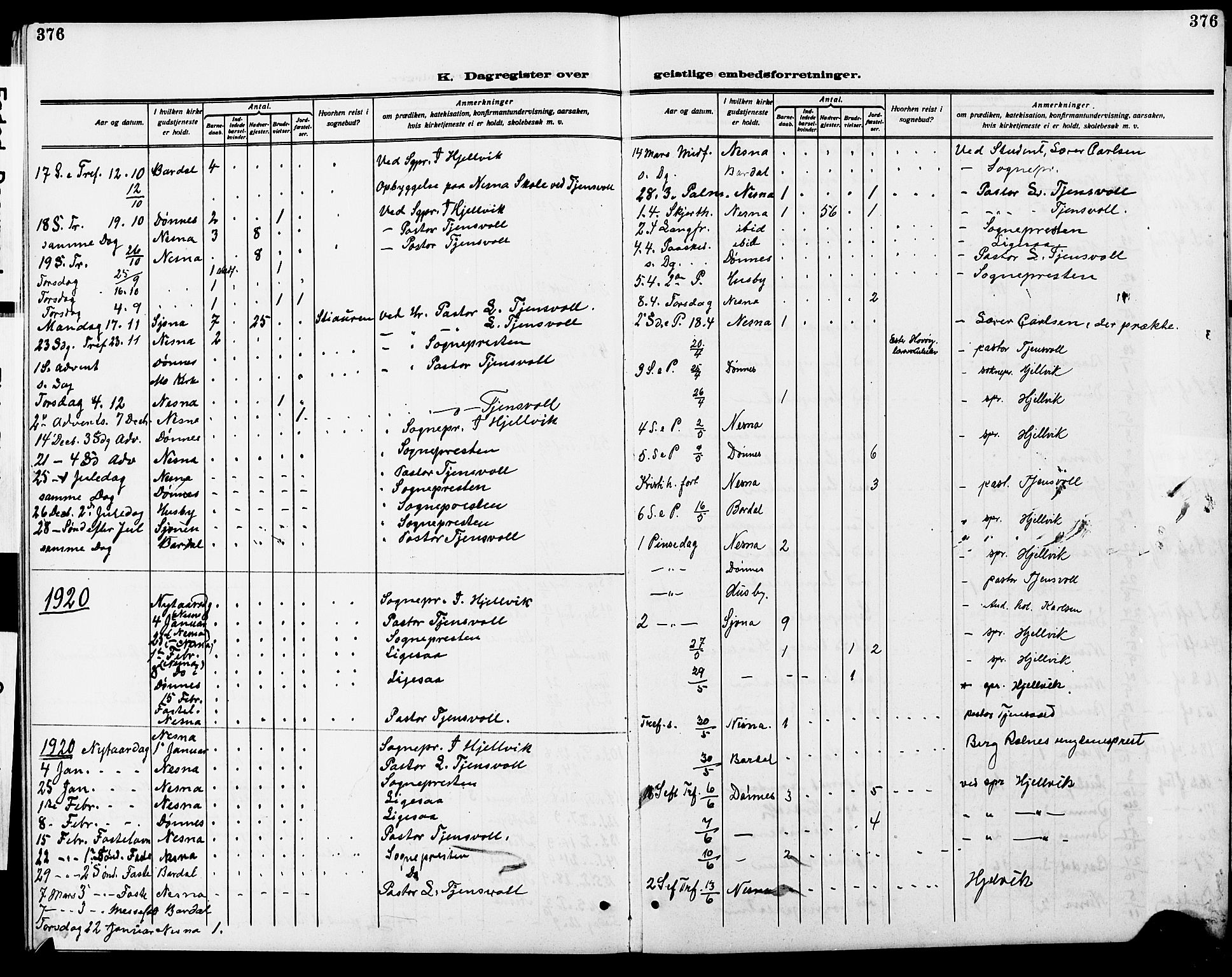 Ministerialprotokoller, klokkerbøker og fødselsregistre - Nordland, SAT/A-1459/838/L0560: Parish register (copy) no. 838C07, 1910-1928, p. 376