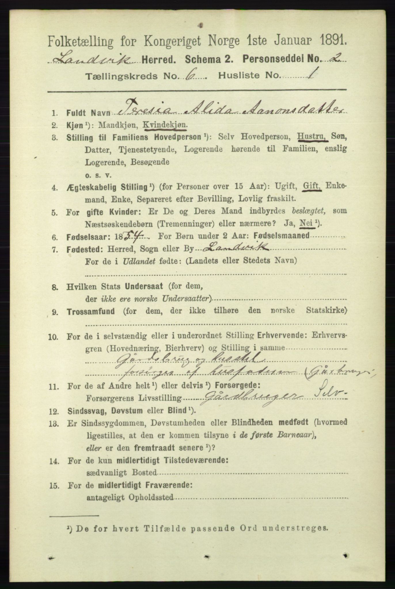 RA, 1891 census for 0924 Landvik, 1891, p. 2445