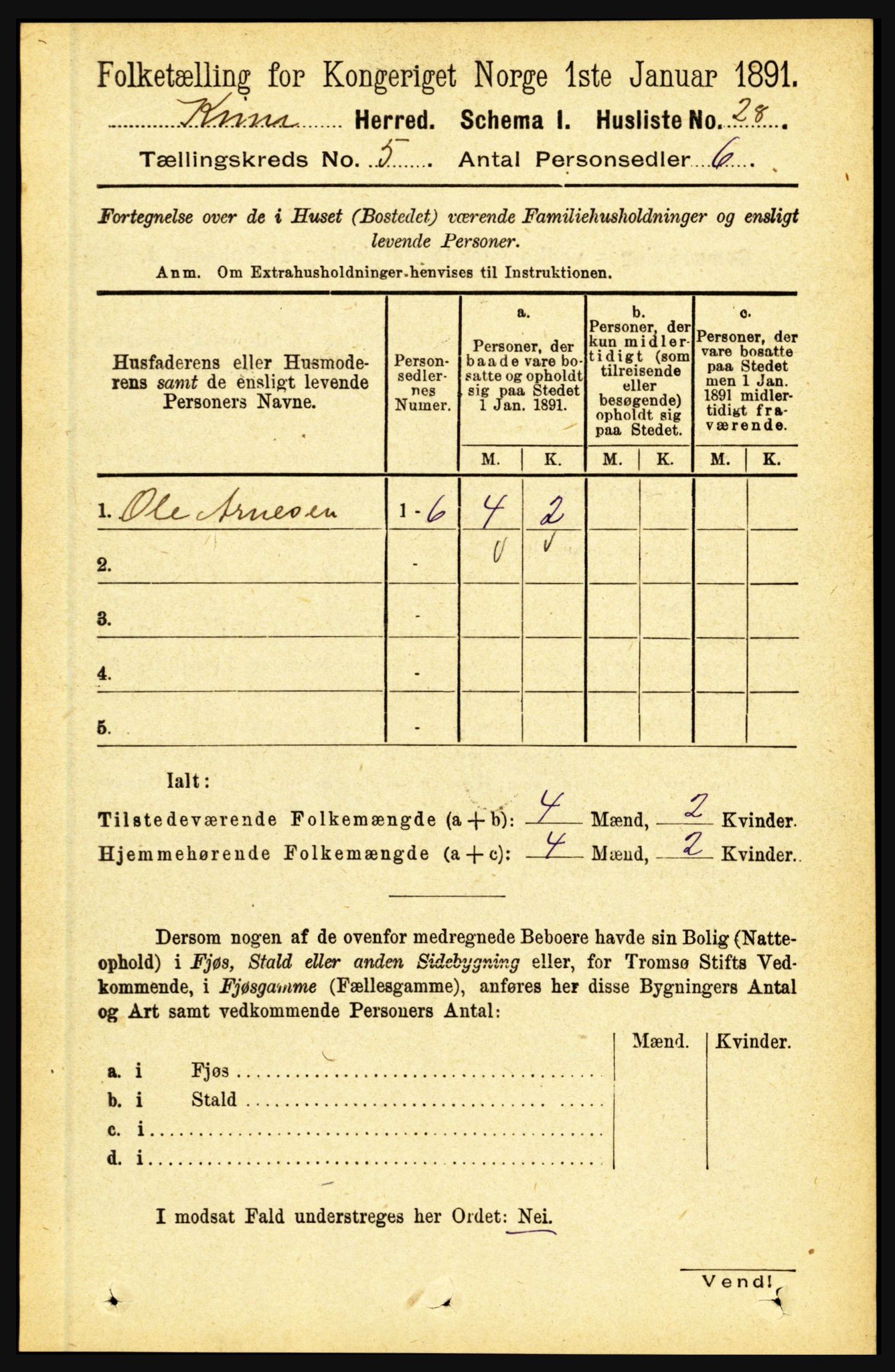 RA, 1891 census for 1437 Kinn, 1891, p. 1767