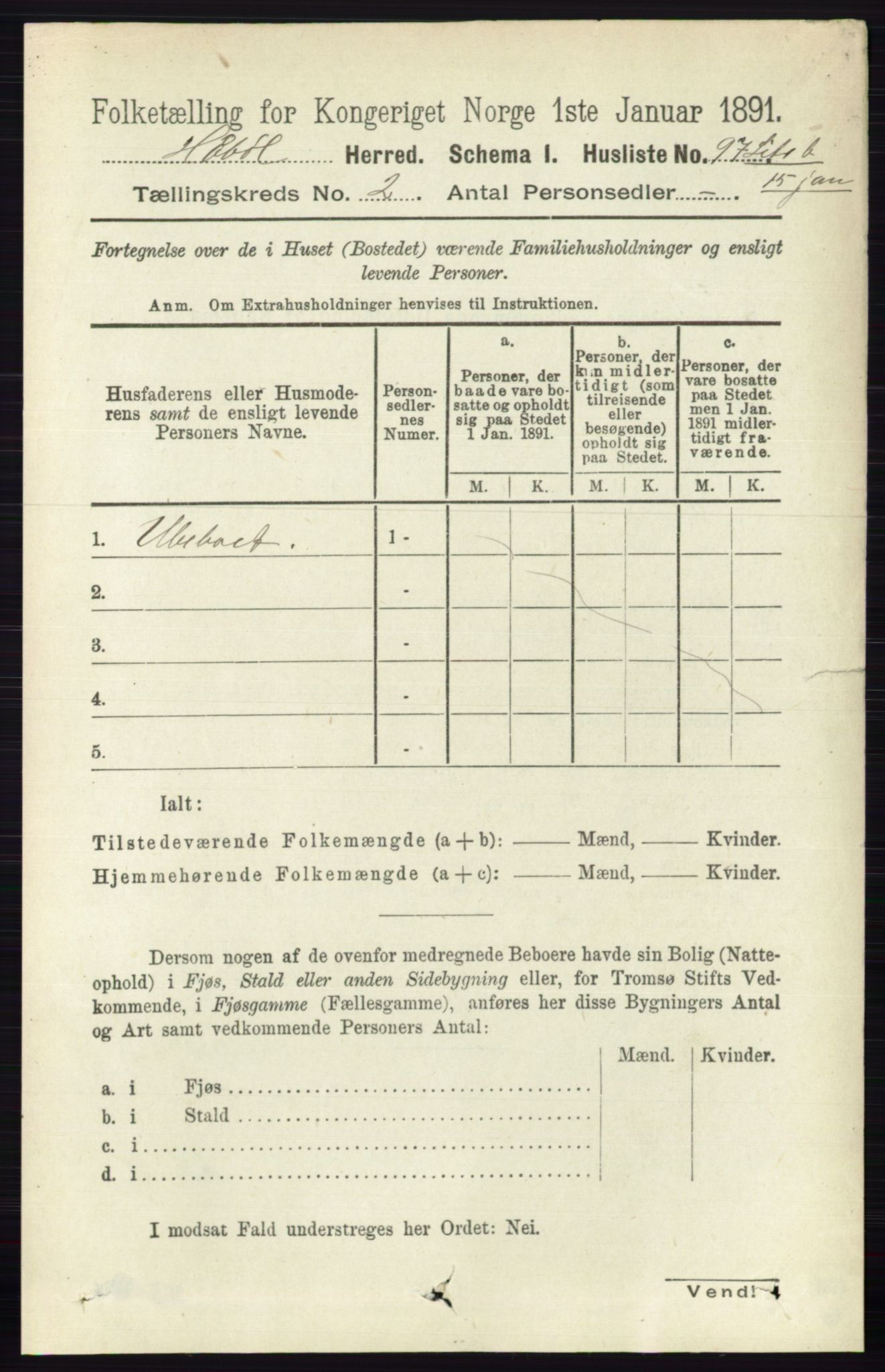 RA, 1891 census for 0138 Hobøl, 1891, p. 1030