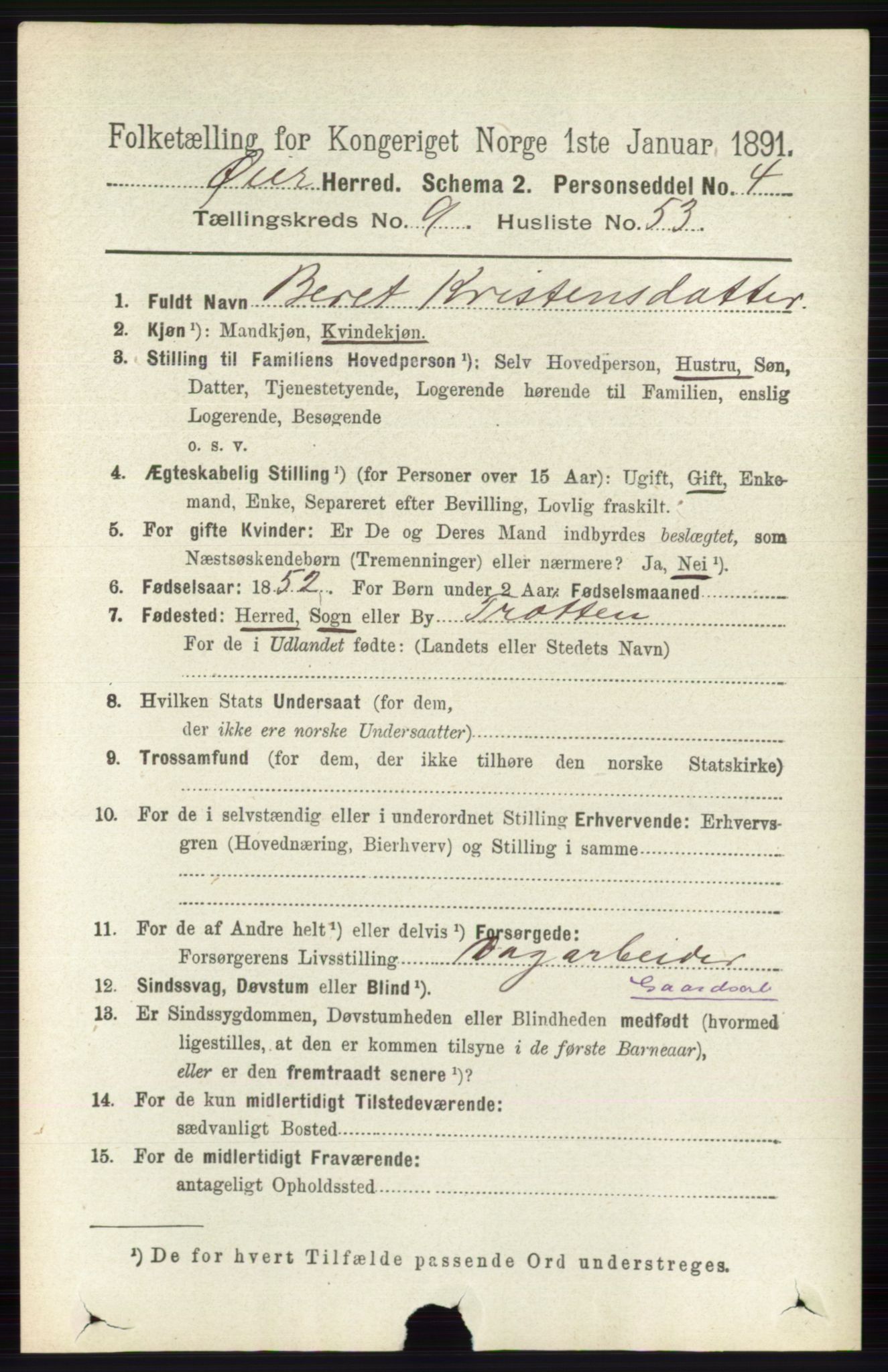 RA, 1891 census for 0521 Øyer, 1891, p. 3416