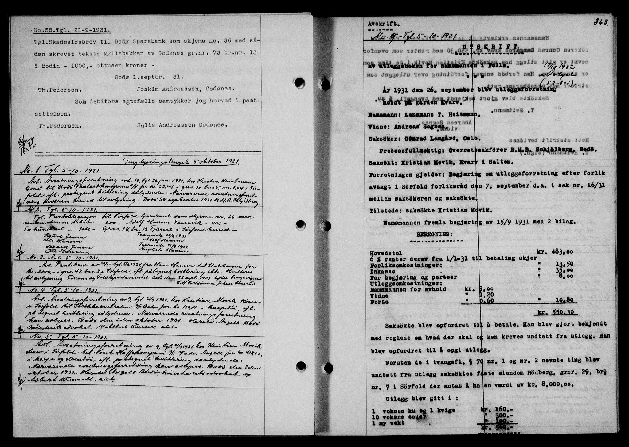 Salten sorenskriveri, SAT/A-4578/1/2/2C/L0060: Mortgage book no. 50, 1931-1931, Deed date: 05.10.1931
