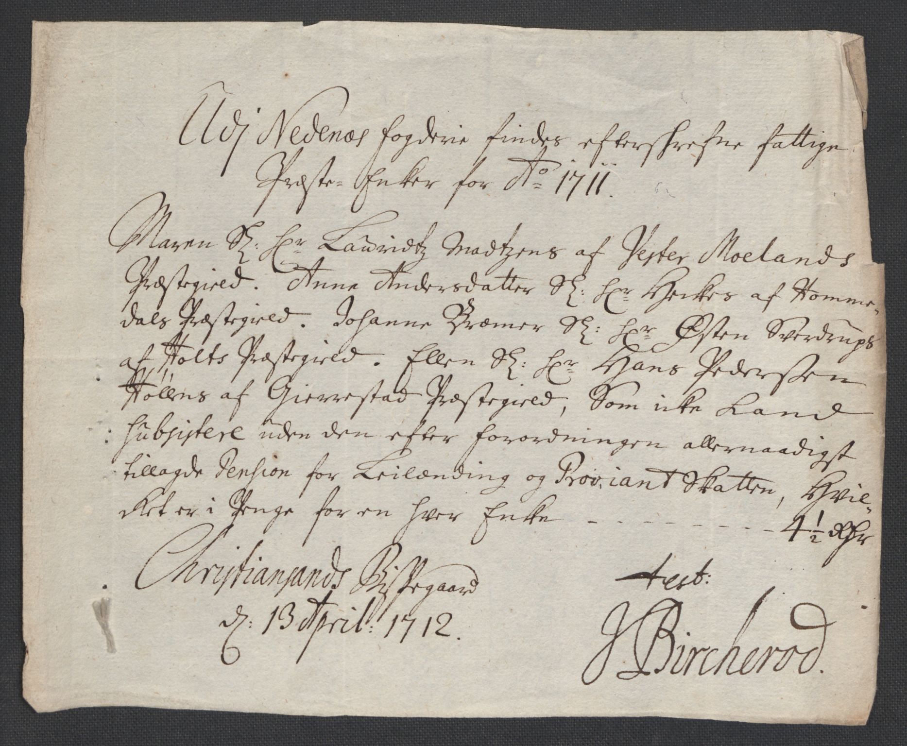 Rentekammeret inntil 1814, Reviderte regnskaper, Fogderegnskap, AV/RA-EA-4092/R39/L2319: Fogderegnskap Nedenes, 1710-1711, p. 299