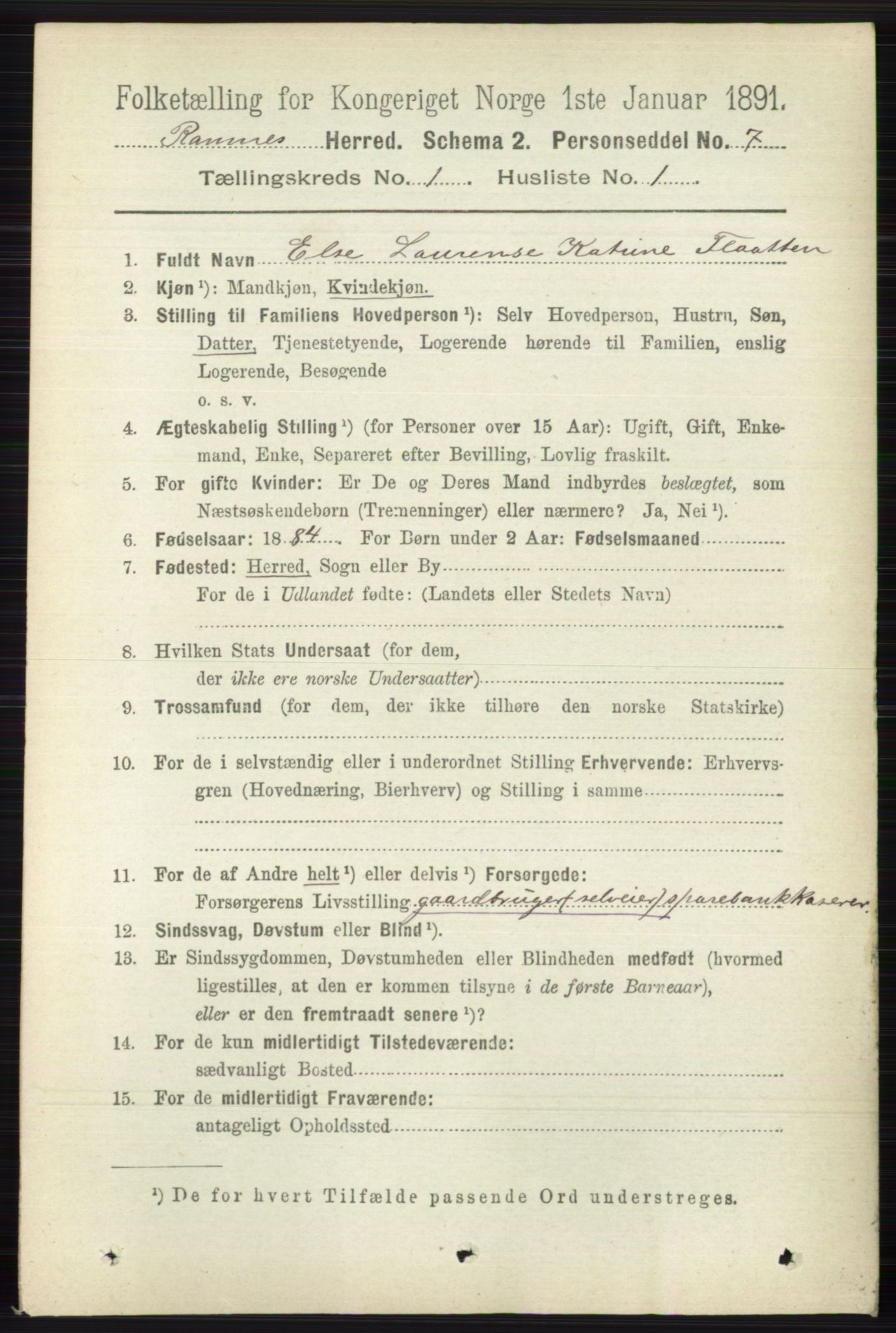 RA, 1891 census for 0718 Ramnes, 1891, p. 99