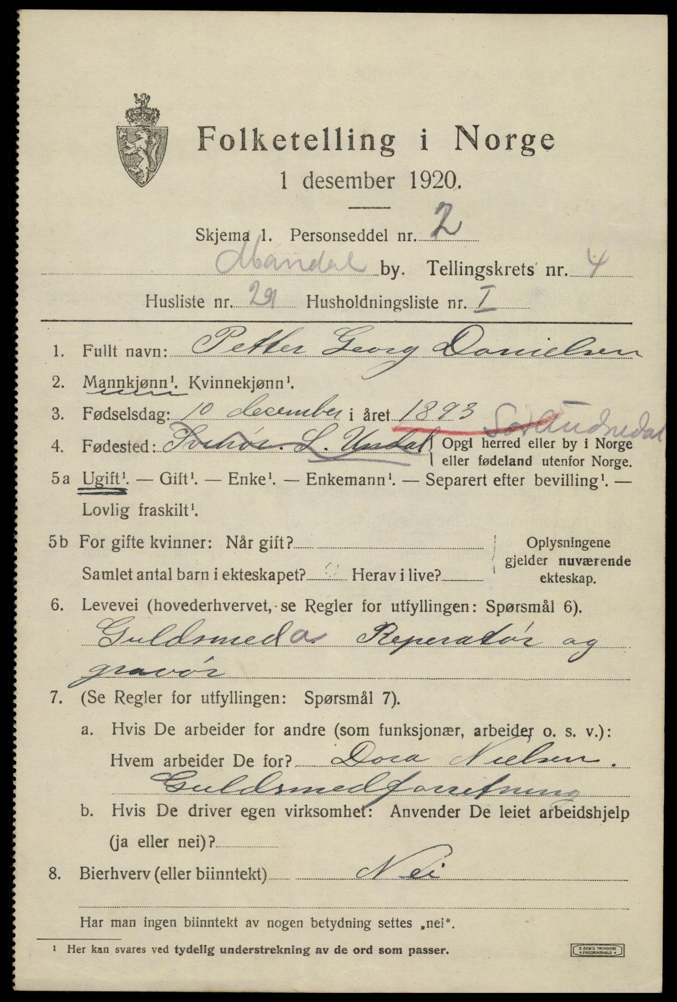 SAK, 1920 census for Mandal, 1920, p. 7289