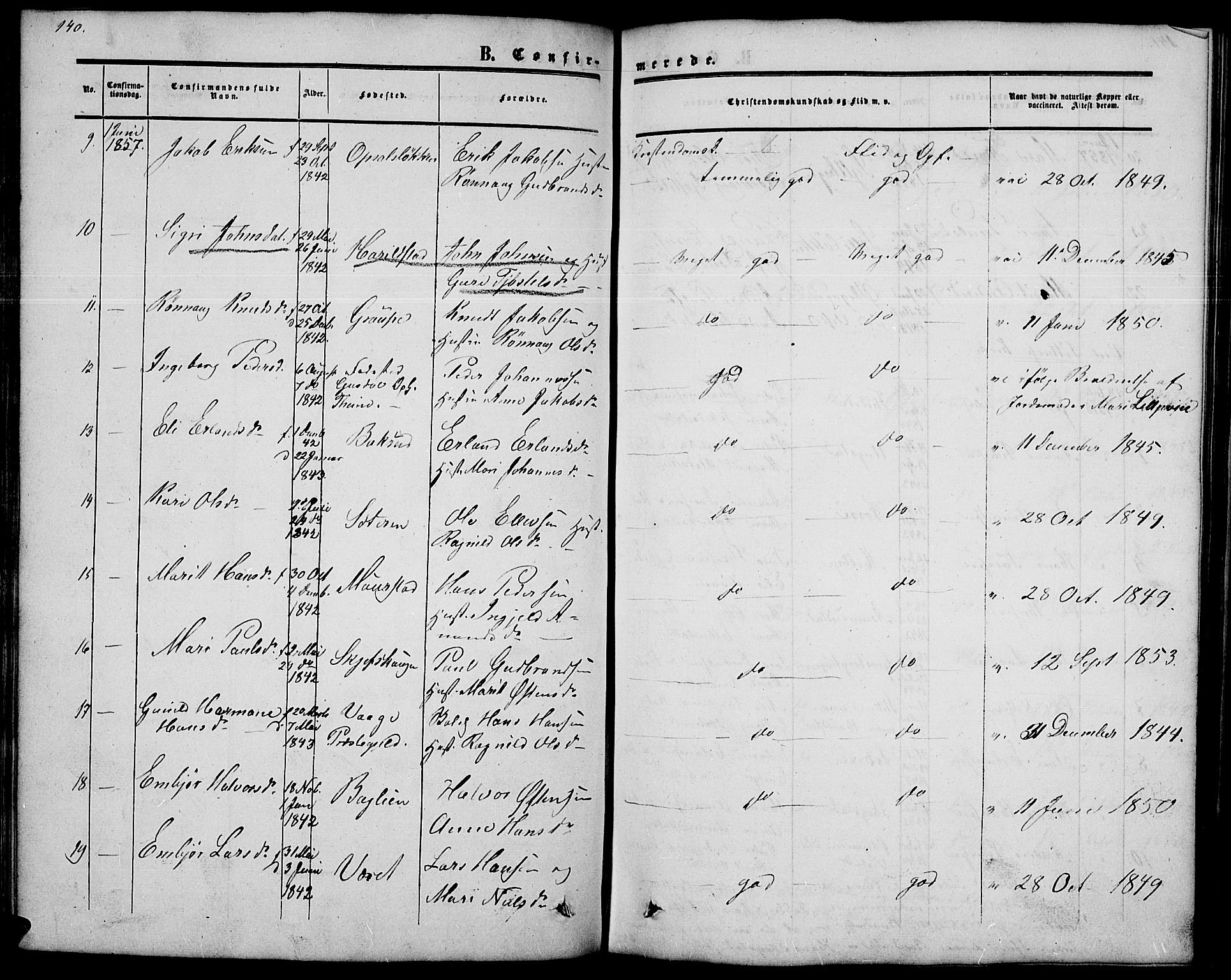 Nord-Fron prestekontor, SAH/PREST-080/H/Ha/Hab/L0002: Parish register (copy) no. 2, 1851-1883, p. 140