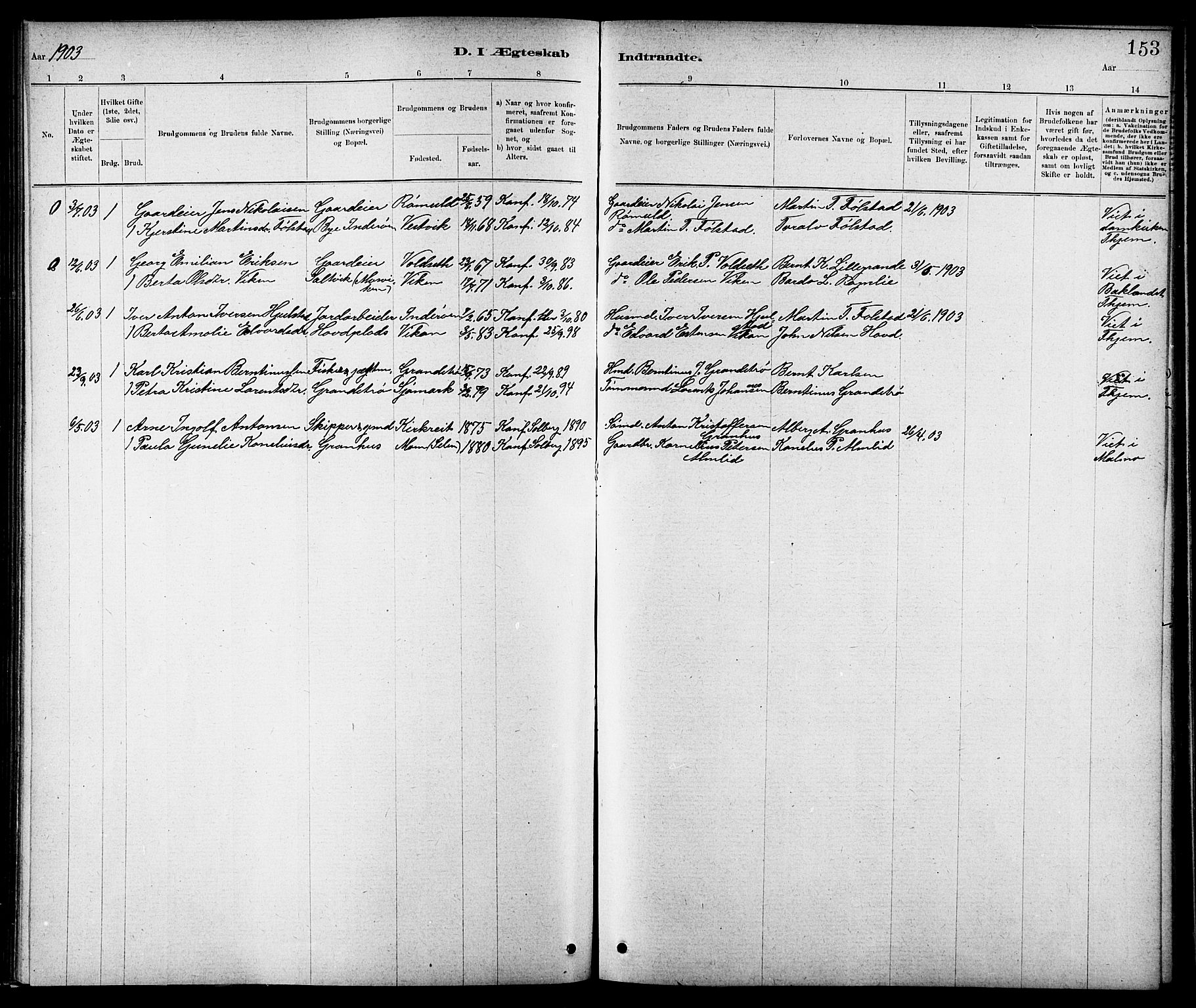 Ministerialprotokoller, klokkerbøker og fødselsregistre - Nord-Trøndelag, SAT/A-1458/744/L0423: Parish register (copy) no. 744C02, 1886-1905, p. 153