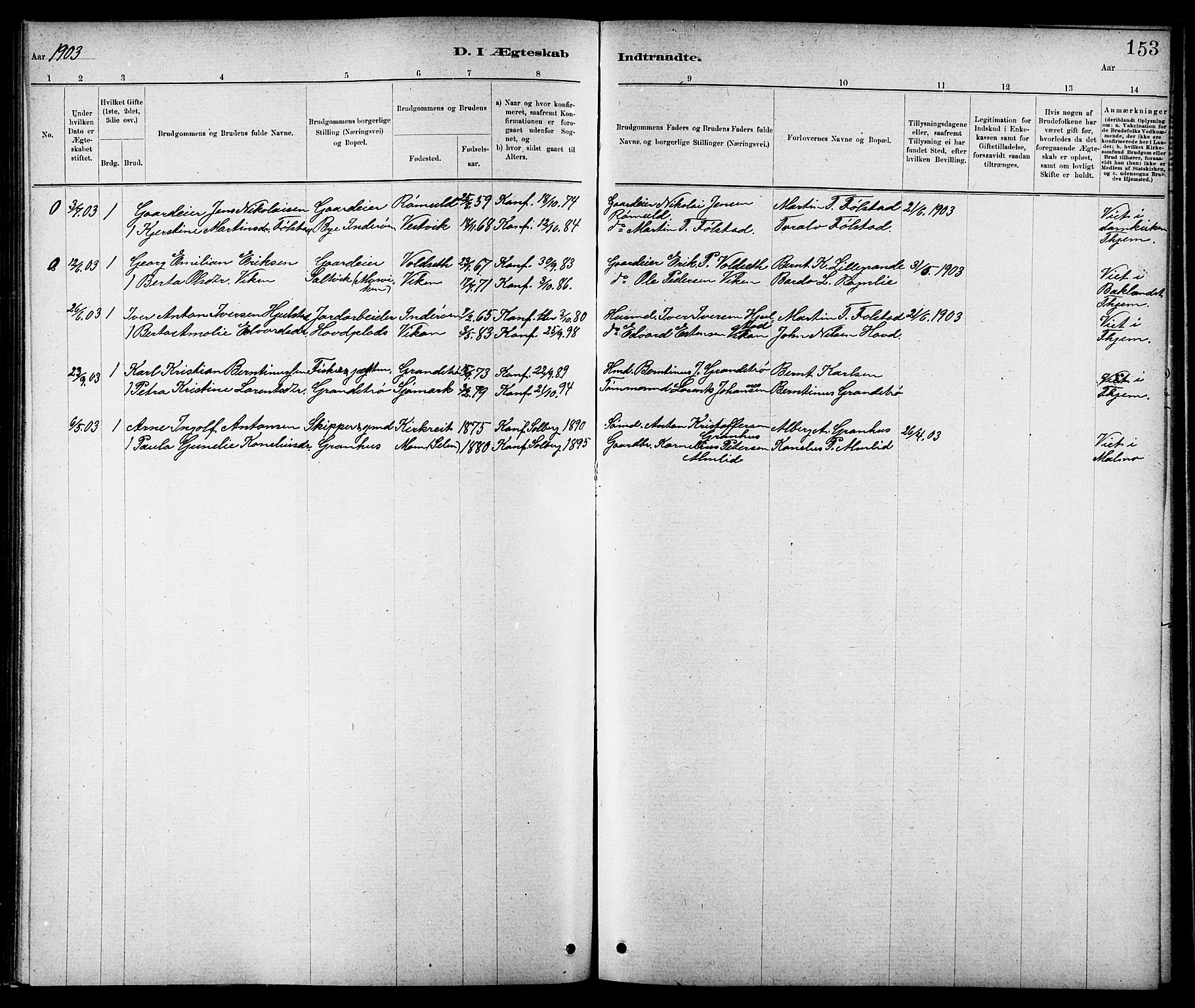 Ministerialprotokoller, klokkerbøker og fødselsregistre - Nord-Trøndelag, AV/SAT-A-1458/744/L0423: Parish register (copy) no. 744C02, 1886-1905, p. 153