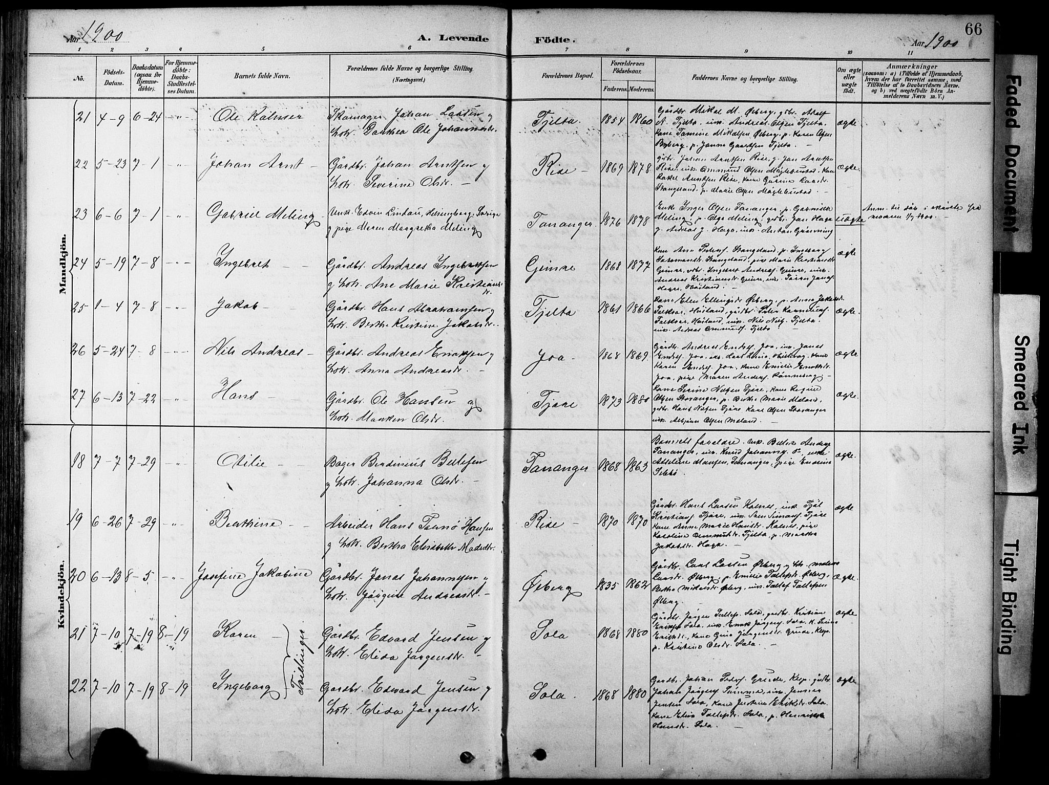 Håland sokneprestkontor, AV/SAST-A-101802/001/30BA/L0012: Parish register (official) no. A 11, 1889-1900, p. 66