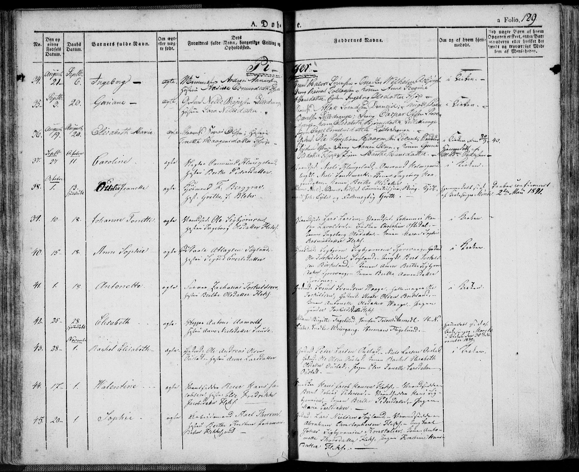 Flekkefjord sokneprestkontor, AV/SAK-1111-0012/F/Fa/Fac/L0003: Parish register (official) no. A 3, 1826-1841, p. 129