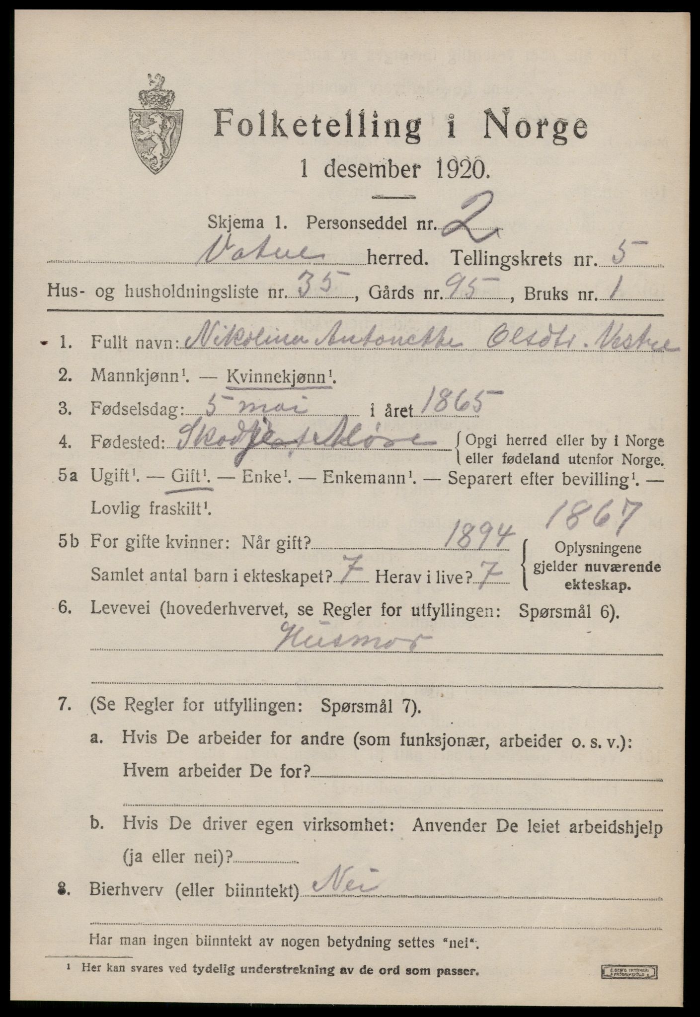 SAT, 1920 census for Vatne, 1920, p. 2680