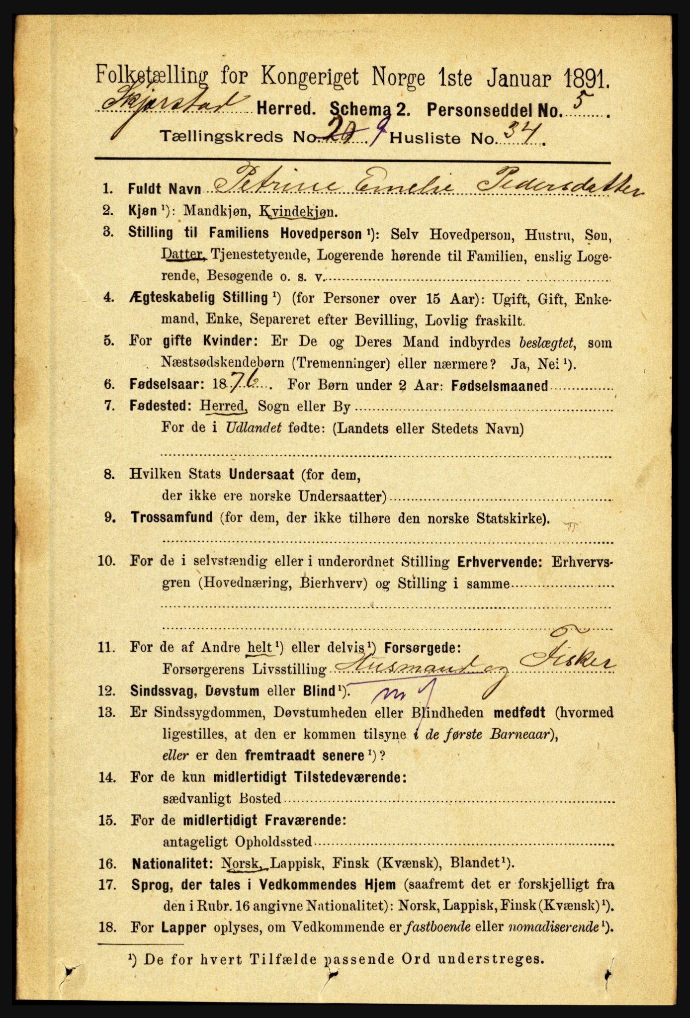 RA, 1891 census for 1842 Skjerstad, 1891, p. 3525