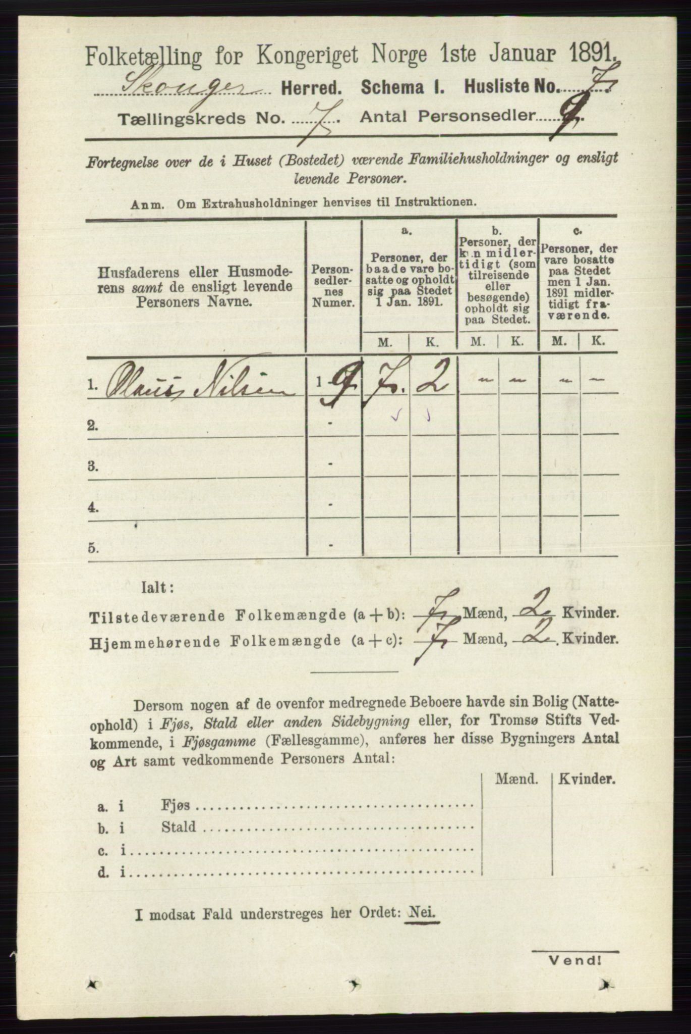 RA, 1891 census for 0712 Skoger, 1891, p. 3747