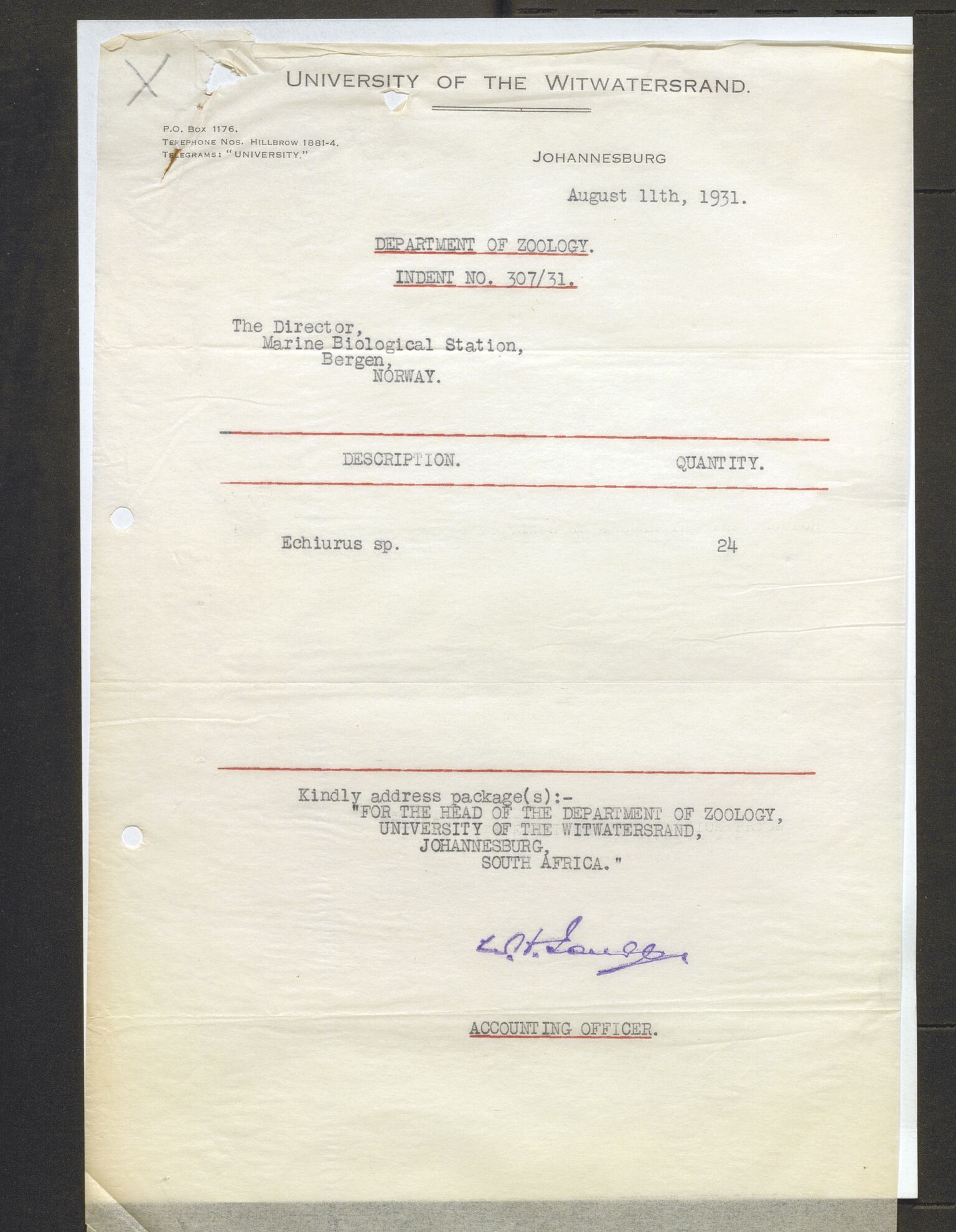 Bergens Museum, AV/SAB-A-17301/13/D/L0002: Korrespondanse , 1928-1940, p. 292