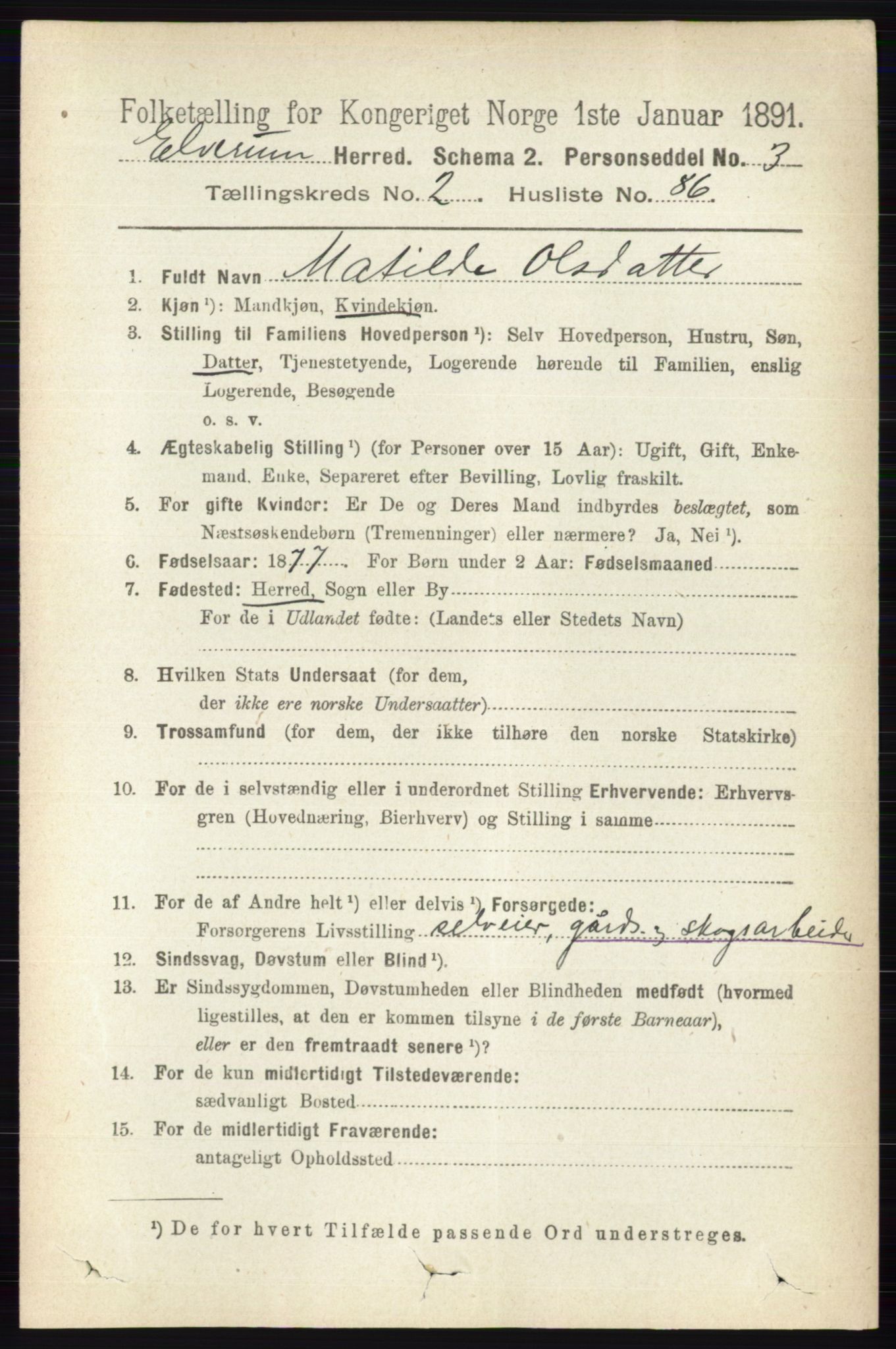 RA, 1891 census for 0427 Elverum, 1891, p. 1774