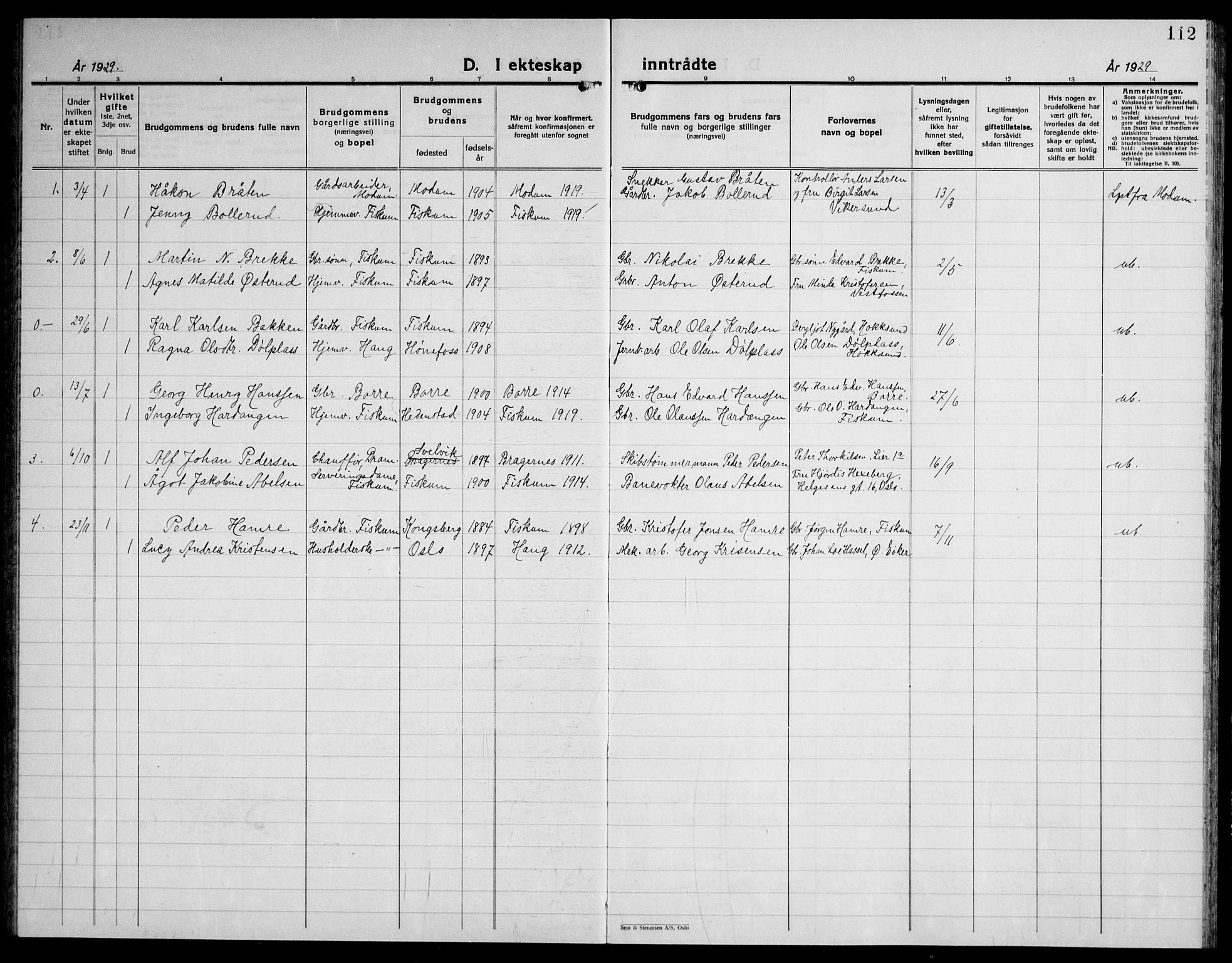 Fiskum kirkebøker, AV/SAKO-A-15/G/Ga/L0007: Parish register (copy) no. 7, 1928-1945, p. 112