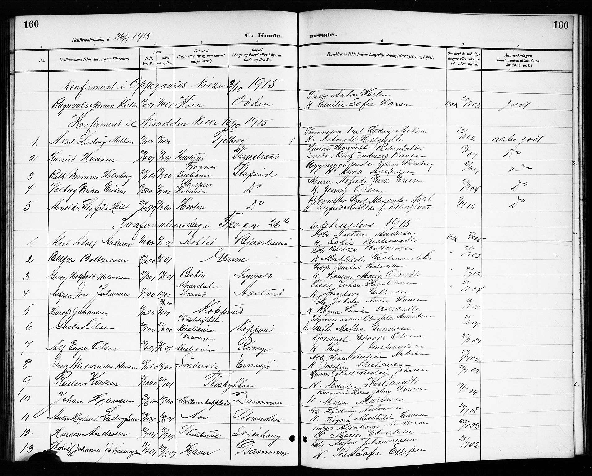 Drøbak prestekontor Kirkebøker, SAO/A-10142a/G/Gb/L0001: Parish register (copy) no. II 1, 1901-1919, p. 160
