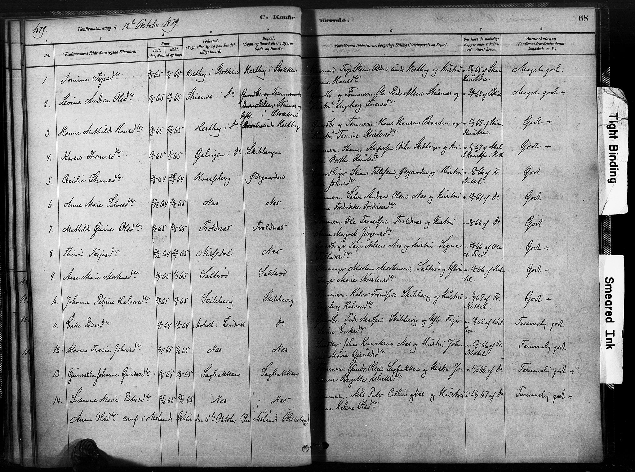 Austre Moland sokneprestkontor, AV/SAK-1111-0001/F/Fa/Fab/L0001: Parish register (official) no. A 1, 1878-1898, p. 68