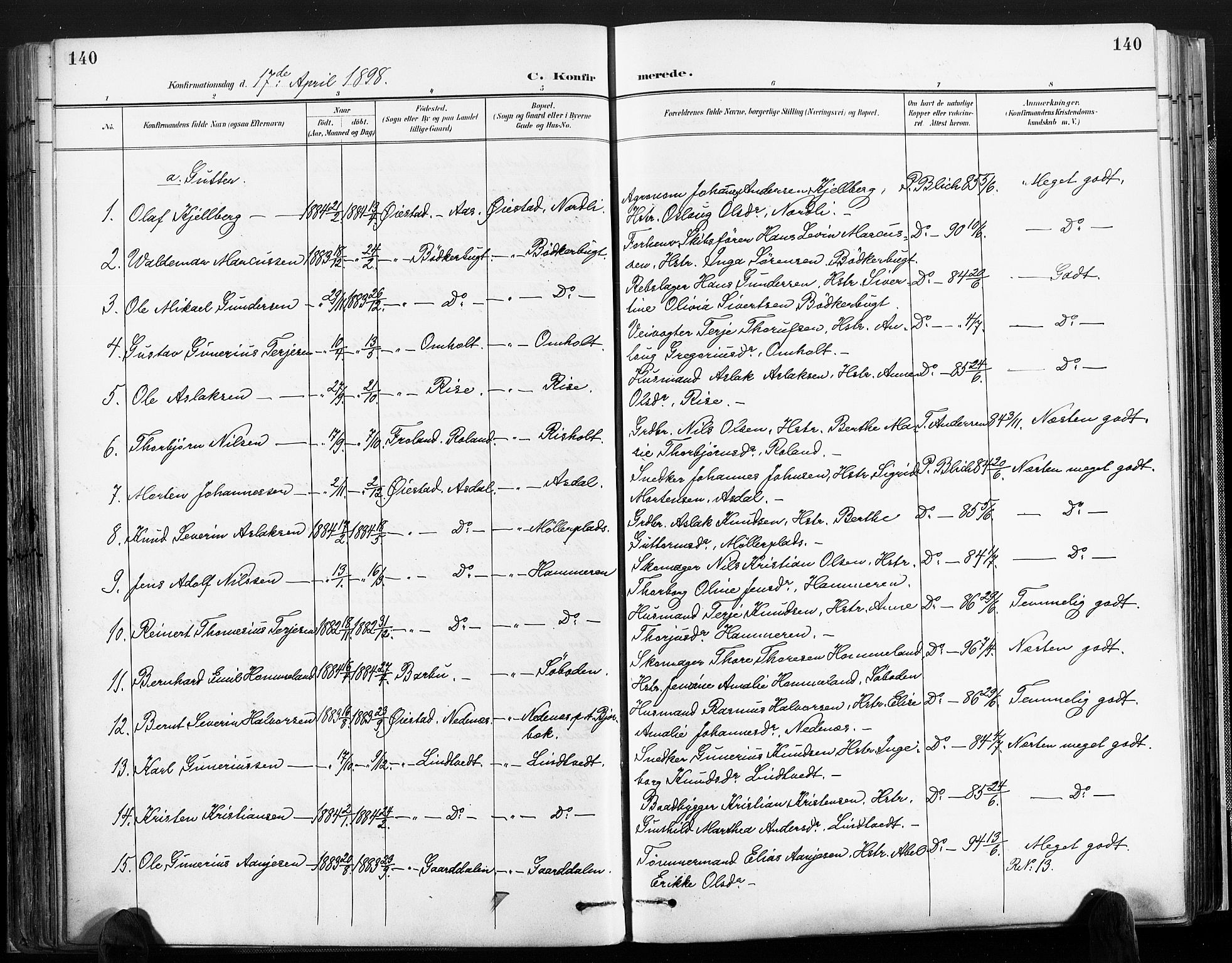 Øyestad sokneprestkontor, AV/SAK-1111-0049/F/Fa/L0018: Parish register (official) no. A 18, 1897-1907, p. 140