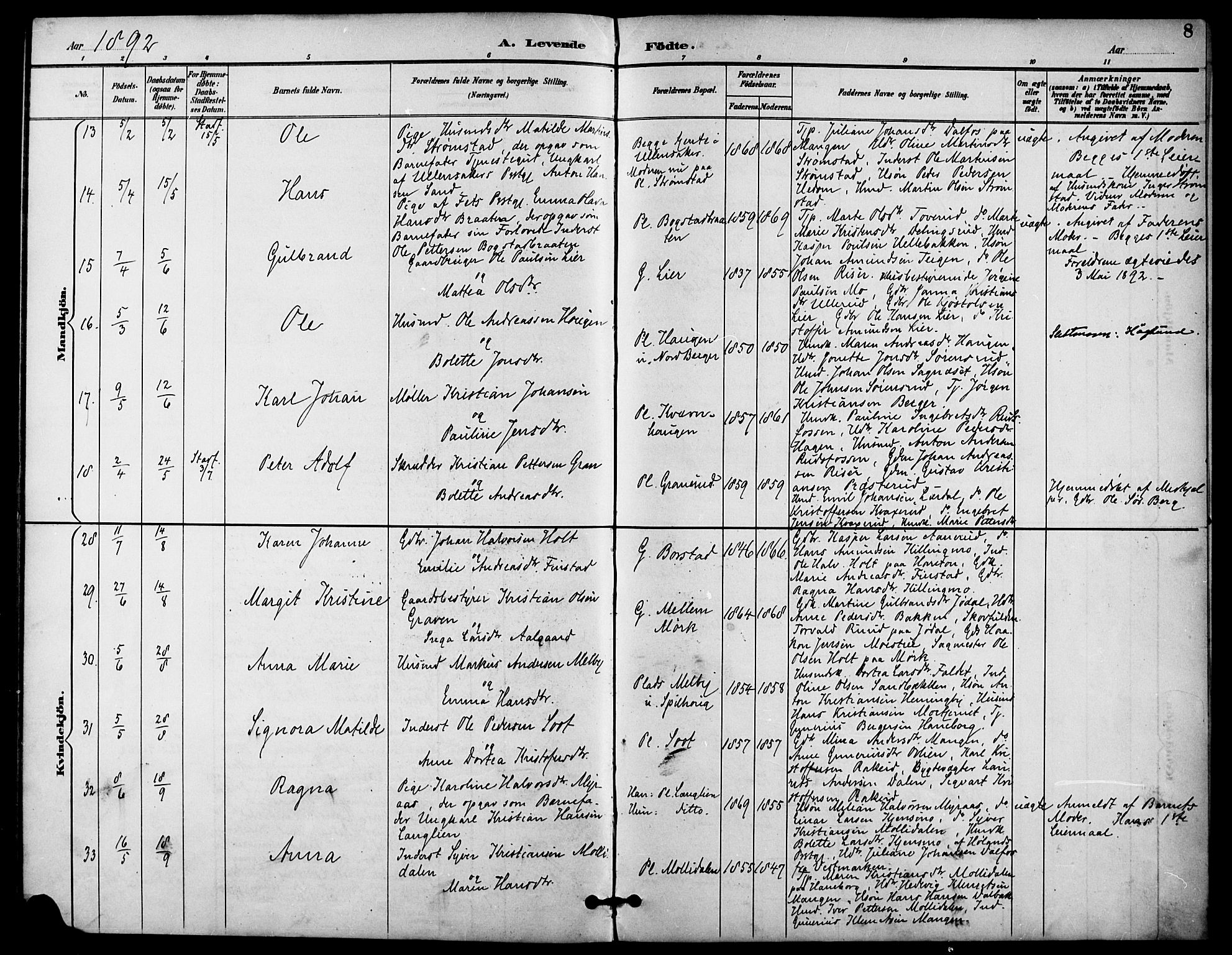 Aurskog prestekontor Kirkebøker, AV/SAO-A-10304a/F/Fa/L0009: Parish register (official) no. I 9, 1891-1898, p. 8