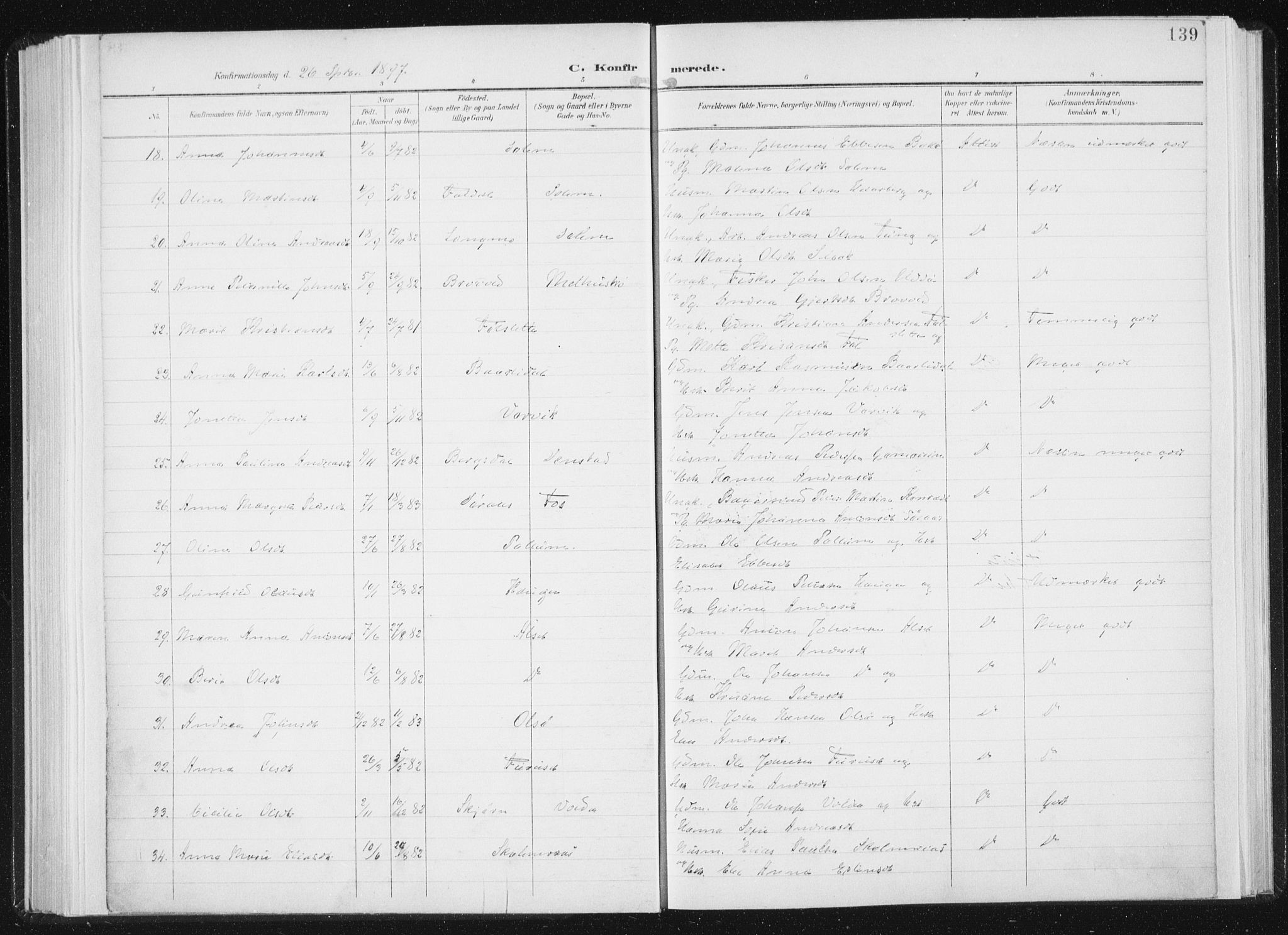 Ministerialprotokoller, klokkerbøker og fødselsregistre - Sør-Trøndelag, AV/SAT-A-1456/647/L0635: Parish register (official) no. 647A02, 1896-1911, p. 139