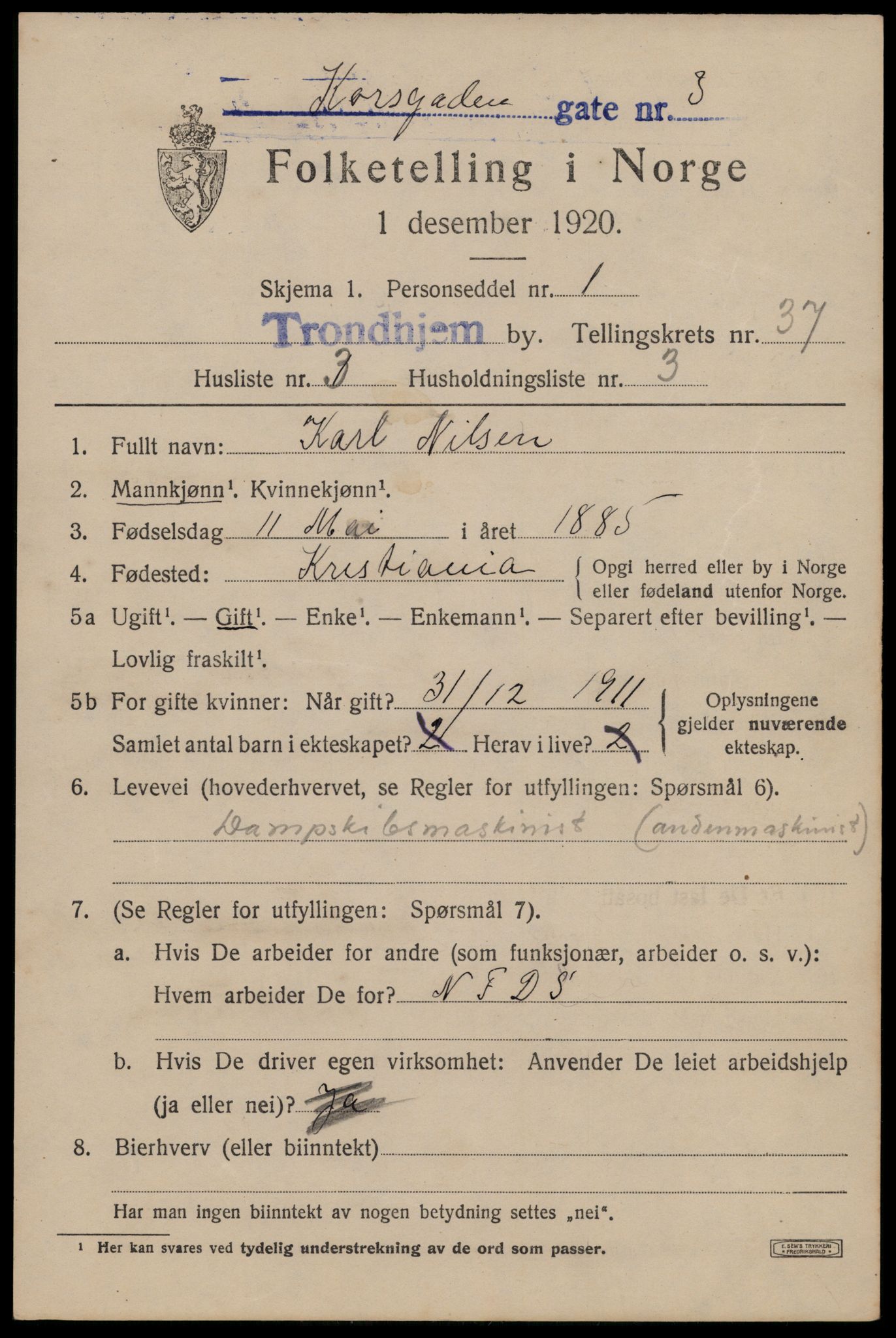 SAT, 1920 census for Trondheim, 1920, p. 84580