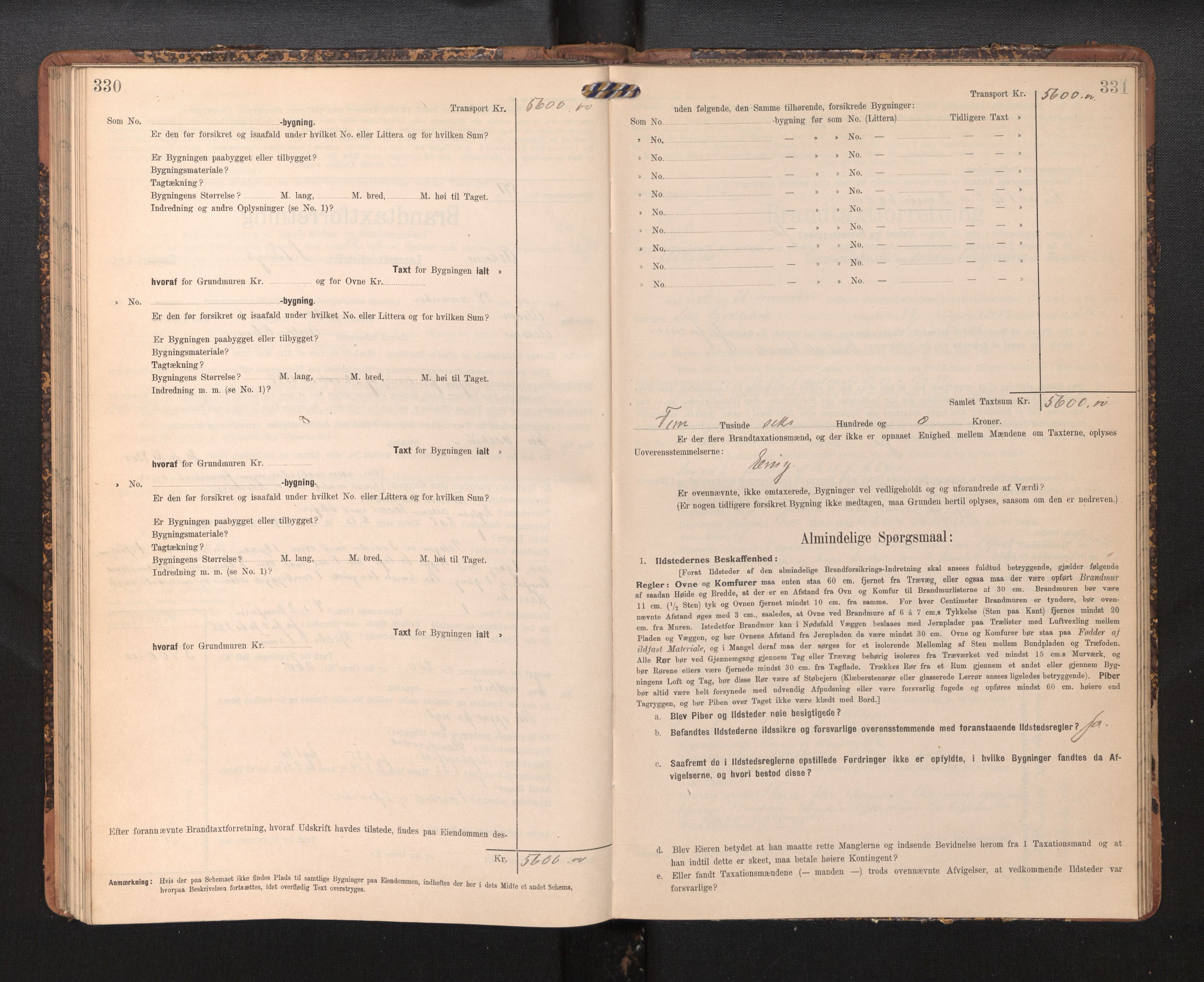 Lensmannen i Askøy, AV/SAB-A-31001/0012/L0005: Branntakstprotokoll, skjematakst, 1907-1915, p. 330-331