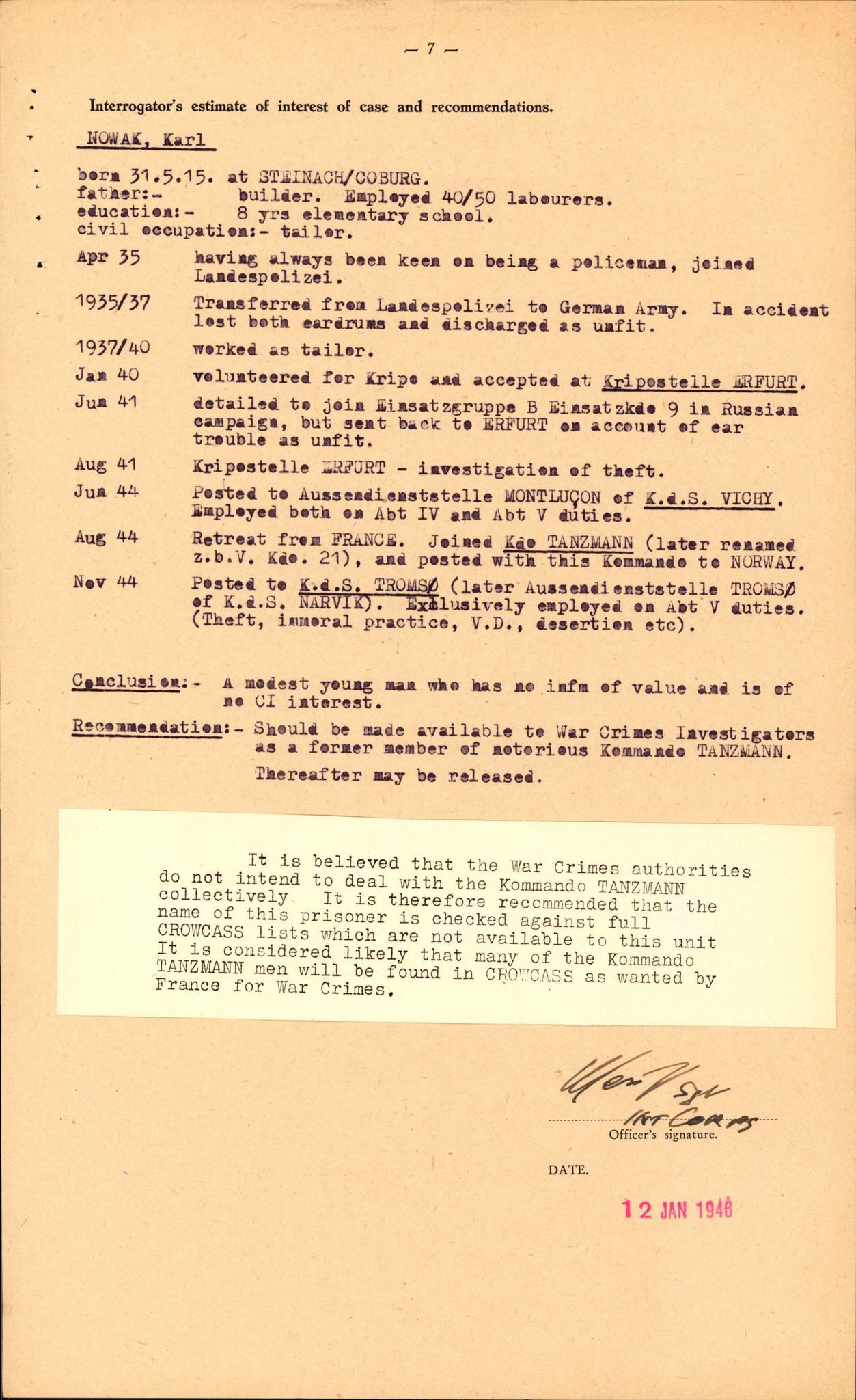 Forsvaret, Forsvarets overkommando II, RA/RAFA-3915/D/Db/L0024: CI Questionaires. Tyske okkupasjonsstyrker i Norge. Tyskere., 1945-1946, p. 356