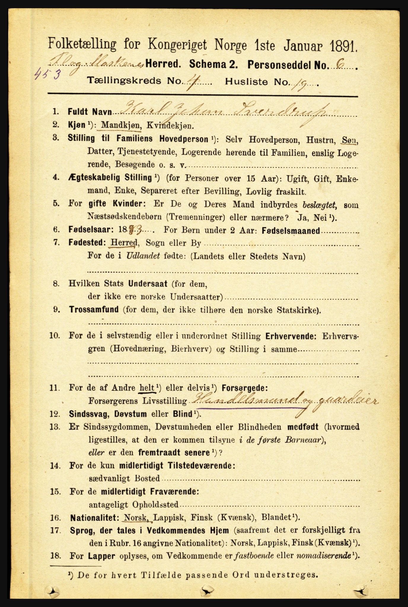 RA, 1891 census for 1859 Flakstad, 1891, p. 2018