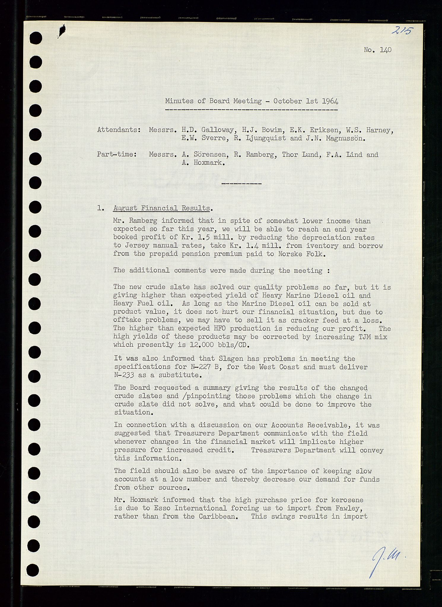 Pa 0982 - Esso Norge A/S, AV/SAST-A-100448/A/Aa/L0001/0004: Den administrerende direksjon Board minutes (styrereferater) / Den administrerende direksjon Board minutes (styrereferater), 1963-1964, p. 46