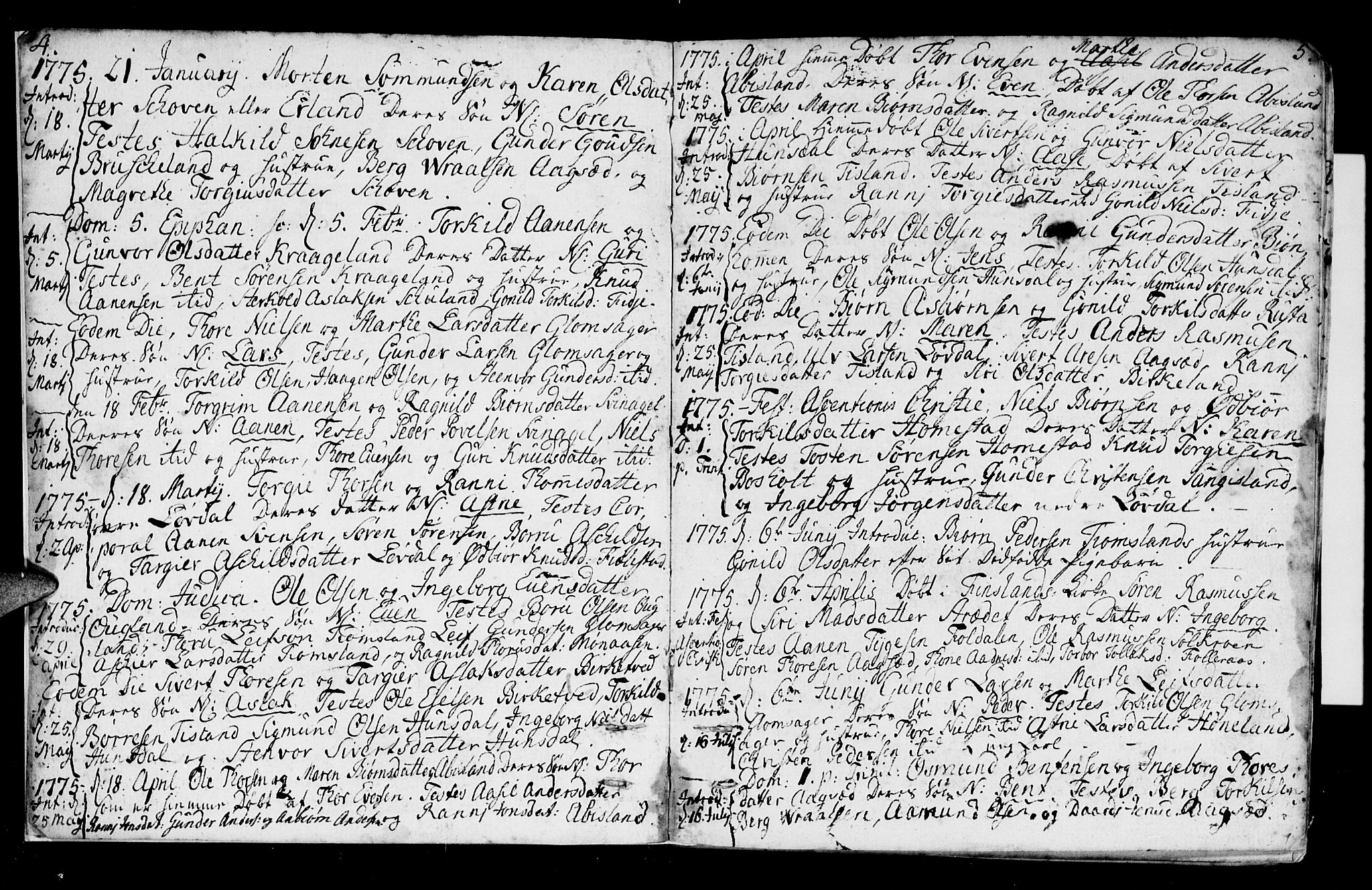 Holum sokneprestkontor, AV/SAK-1111-0022/F/Fa/Fab/L0004: Parish register (official) no. A 4, 1774-1847, p. 4-5