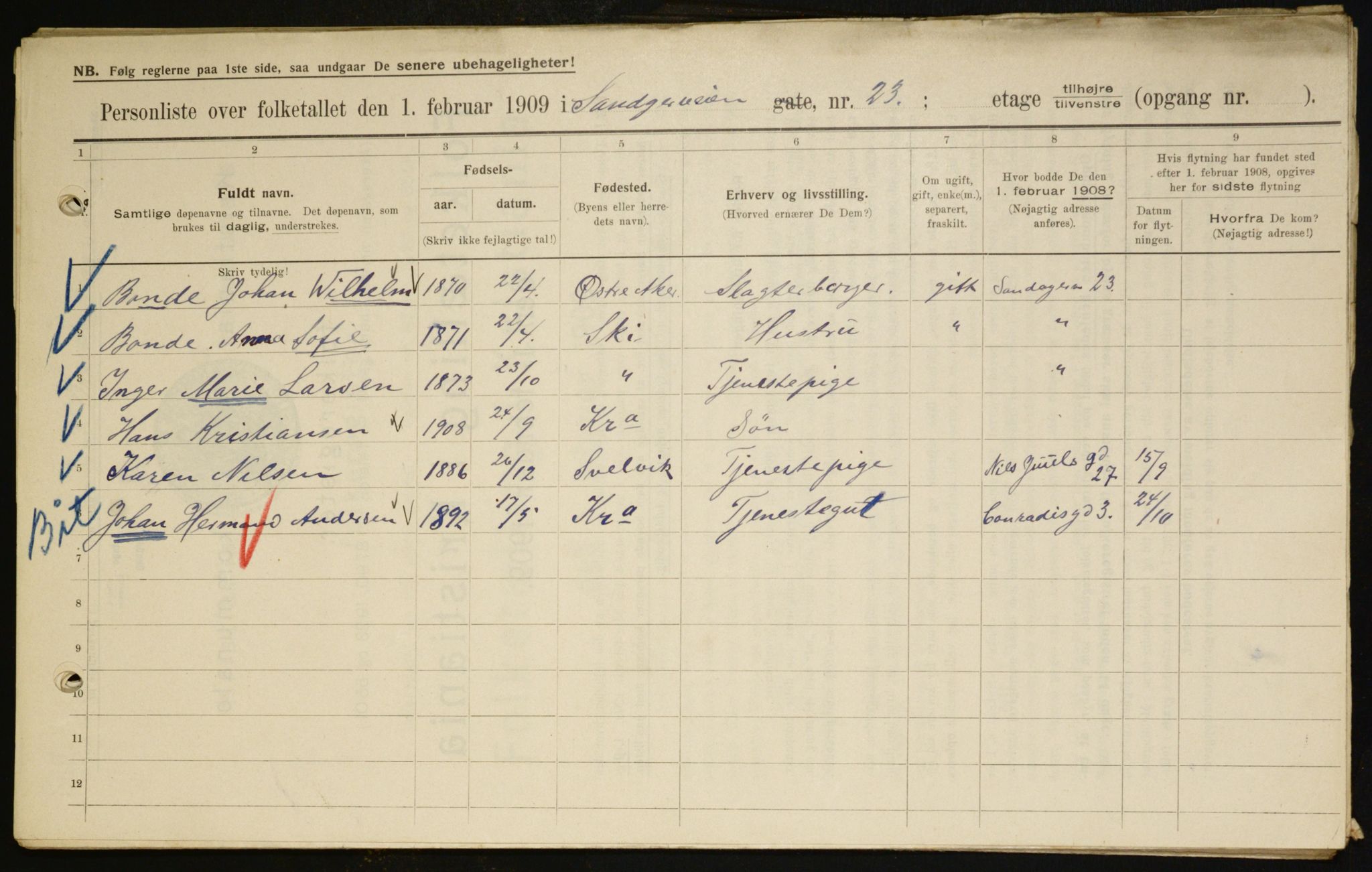 OBA, Municipal Census 1909 for Kristiania, 1909, p. 78959