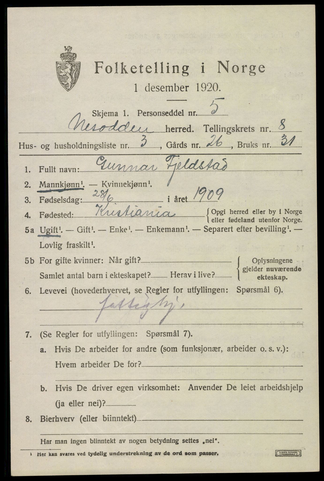 SAO, 1920 census for Nesodden, 1920, p. 6283