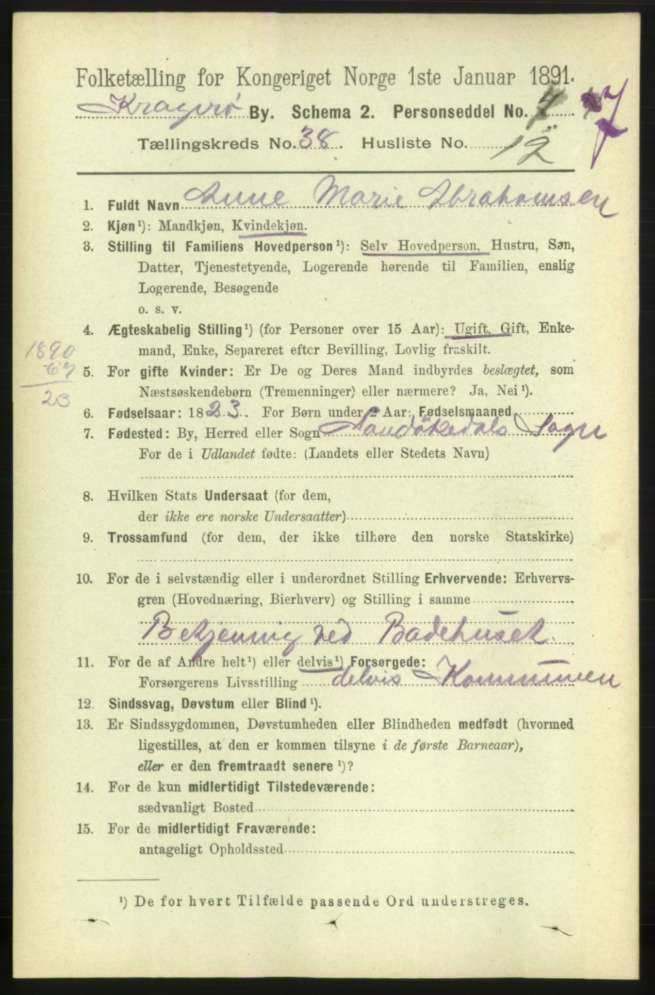 RA, 1891 census for 0801 Kragerø, 1891, p. 7266