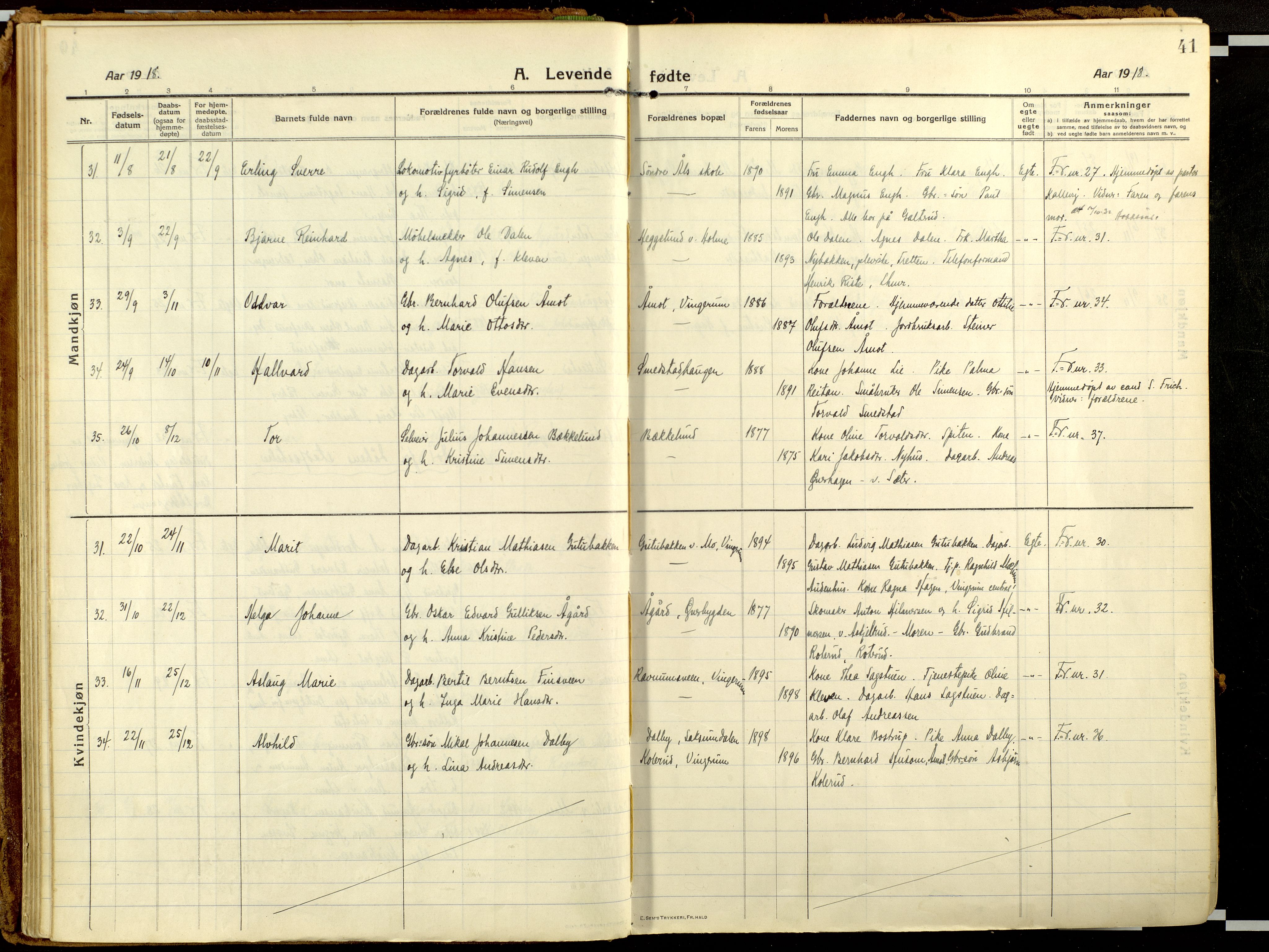 Fåberg prestekontor, AV/SAH-PREST-086/H/Ha/Haa/L0013: Parish register (official) no. 13, 1913-1928, p. 41