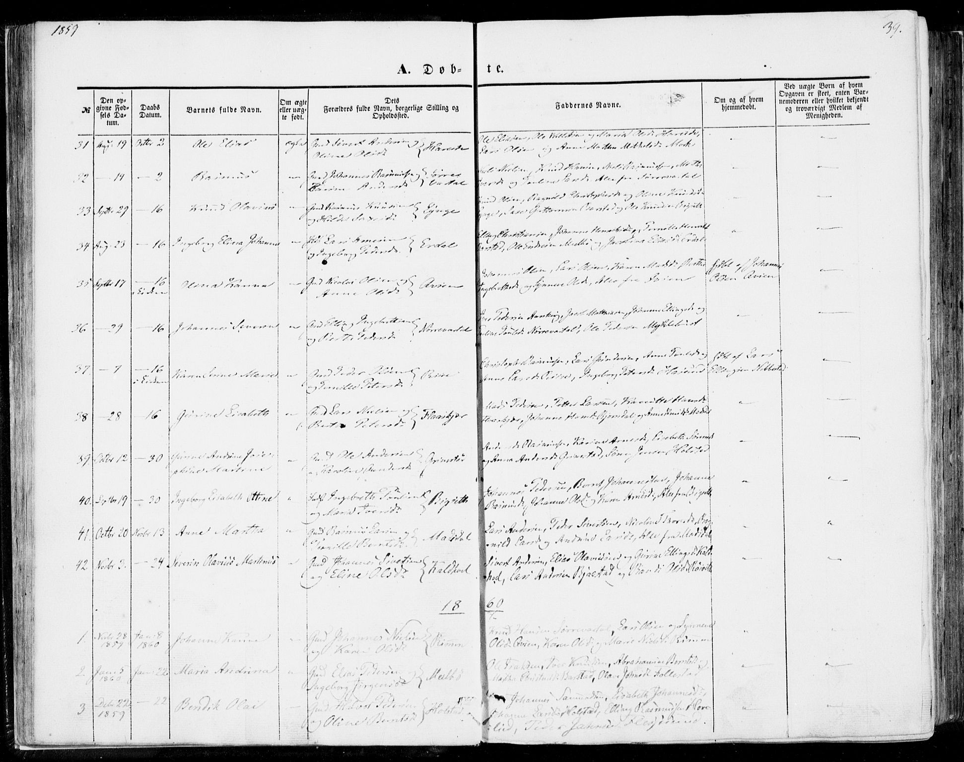 Ministerialprotokoller, klokkerbøker og fødselsregistre - Møre og Romsdal, SAT/A-1454/510/L0121: Parish register (official) no. 510A01, 1848-1877, p. 39