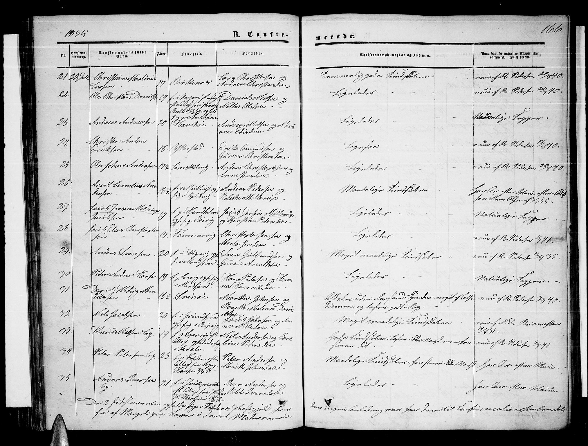 Ministerialprotokoller, klokkerbøker og fødselsregistre - Nordland, AV/SAT-A-1459/872/L1046: Parish register (copy) no. 872C02, 1852-1879, p. 166