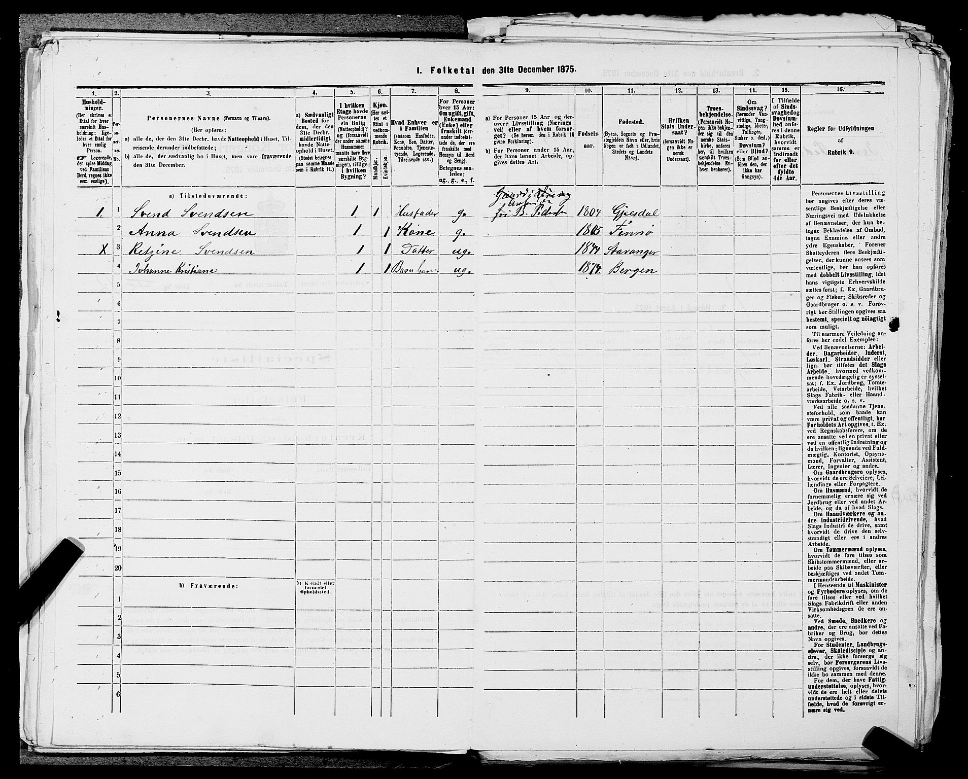 SAST, 1875 census for 1103 Stavanger, 1875, p. 958