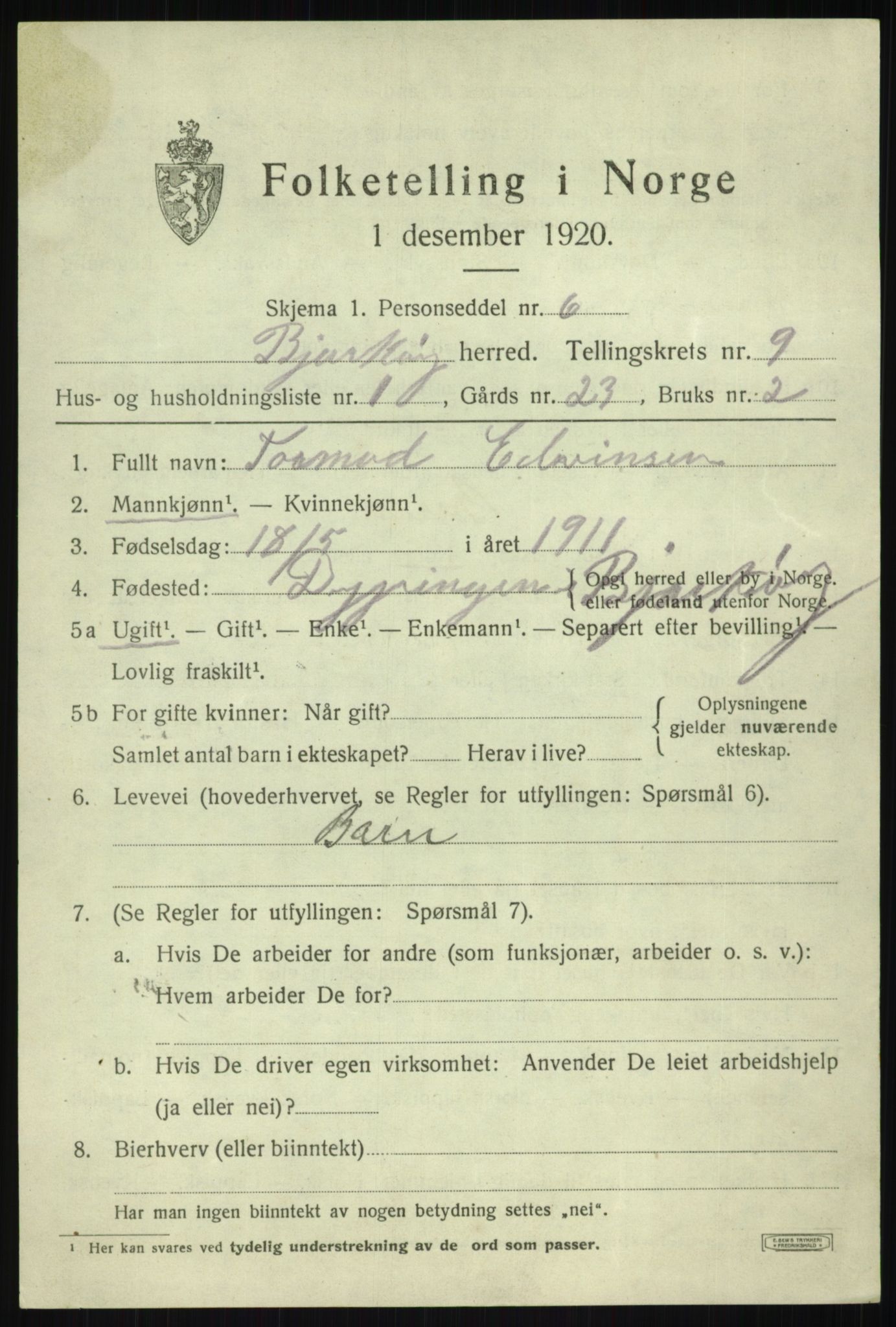 SATØ, 1920 census for Bjarkøy, 1920, p. 3829