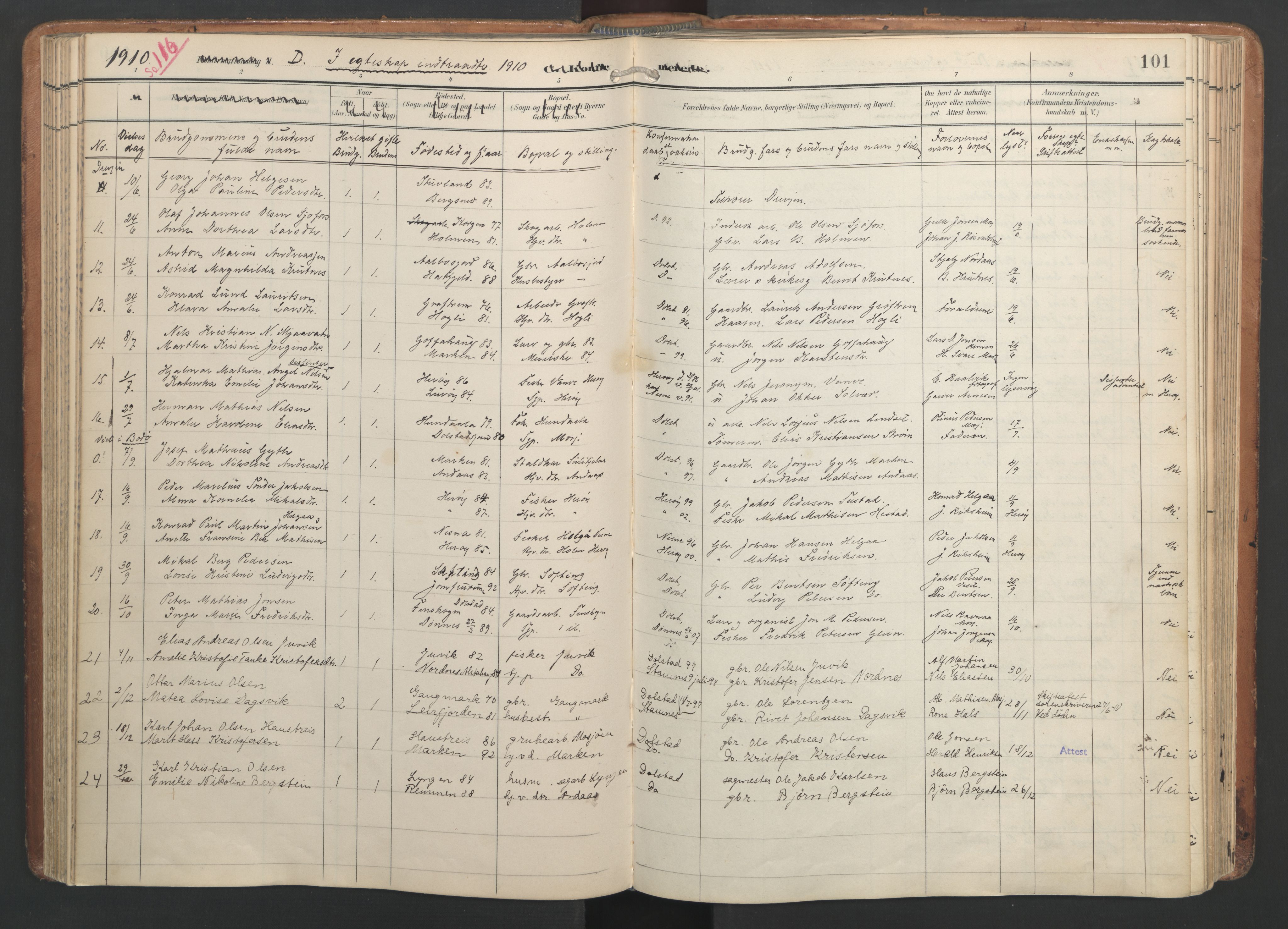 Ministerialprotokoller, klokkerbøker og fødselsregistre - Nordland, SAT/A-1459/820/L0298: Parish register (official) no. 820A19, 1897-1915, p. 101