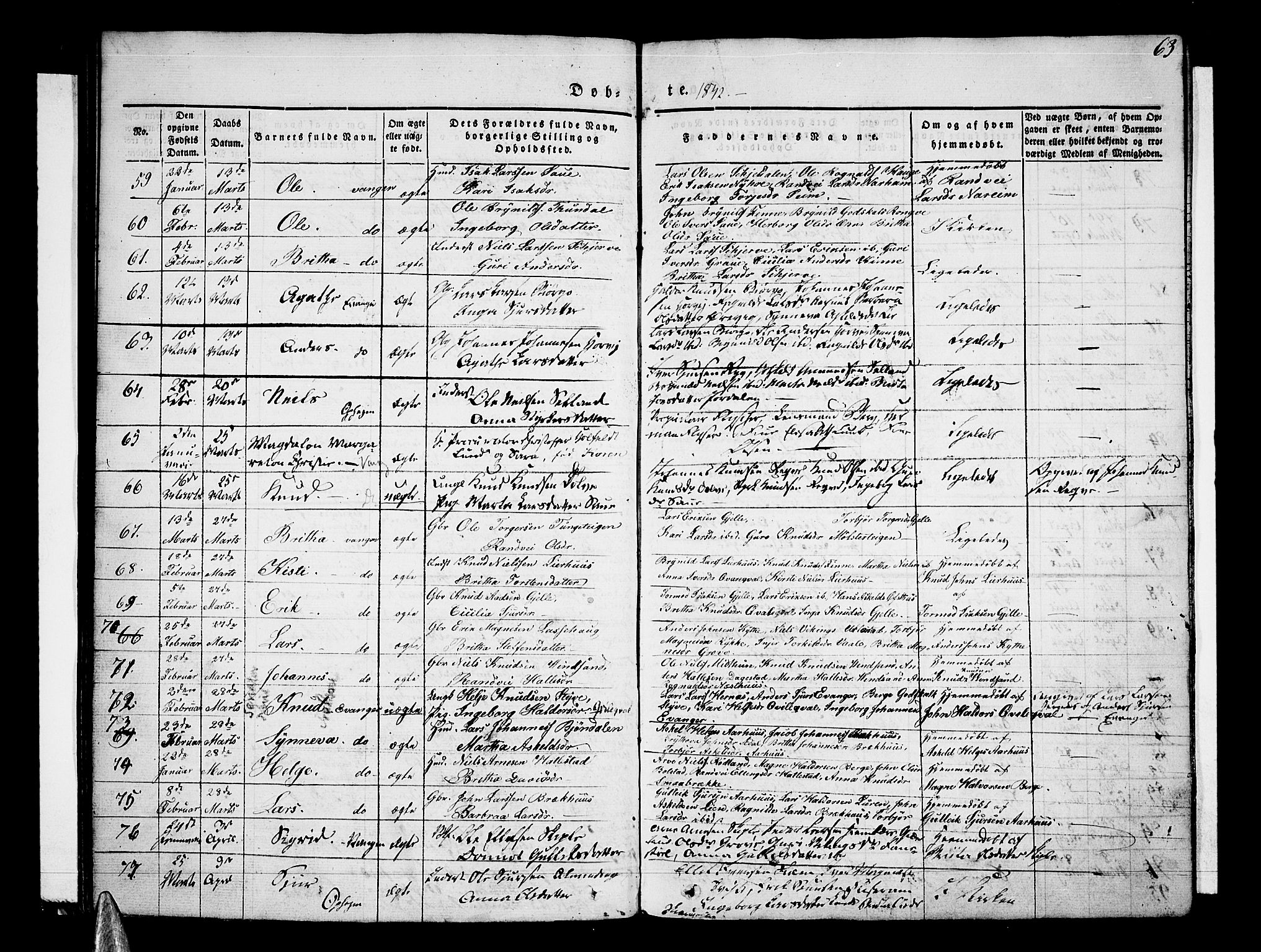 Voss sokneprestembete, AV/SAB-A-79001/H/Haa: Parish register (official) no. A 13, 1836-1851, p. 63