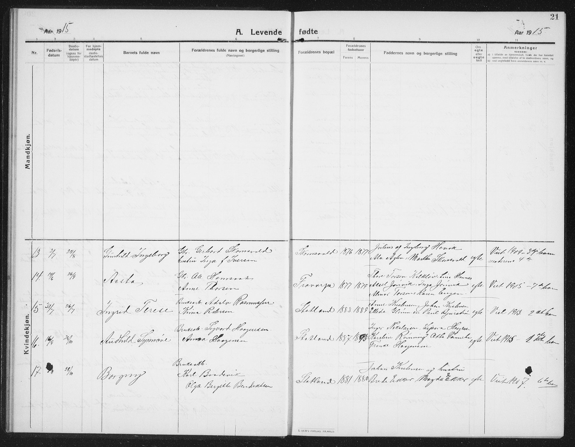 Ministerialprotokoller, klokkerbøker og fødselsregistre - Nord-Trøndelag, SAT/A-1458/774/L0630: Parish register (copy) no. 774C01, 1910-1934, p. 21