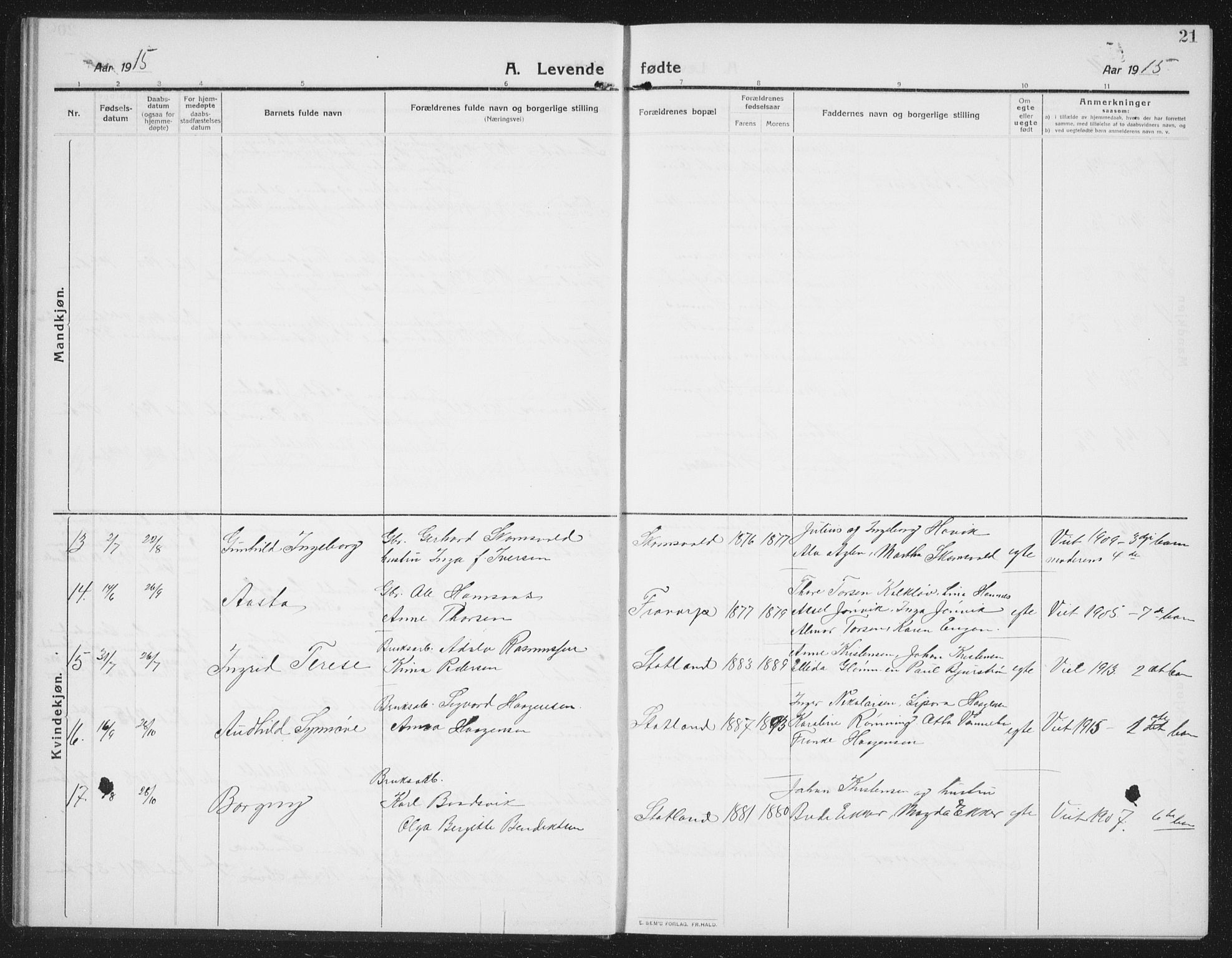 Ministerialprotokoller, klokkerbøker og fødselsregistre - Nord-Trøndelag, AV/SAT-A-1458/774/L0630: Parish register (copy) no. 774C01, 1910-1934, p. 21