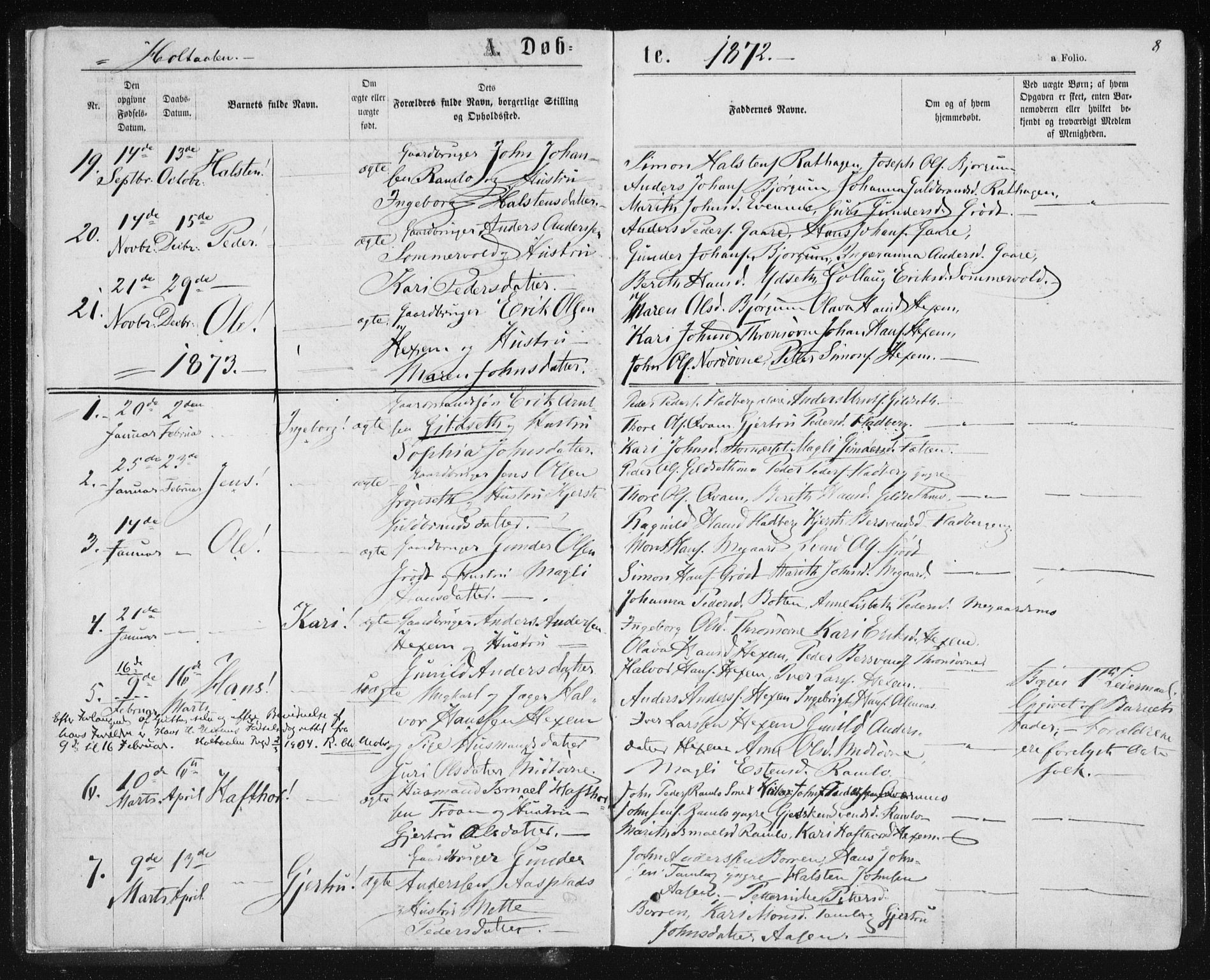 Ministerialprotokoller, klokkerbøker og fødselsregistre - Sør-Trøndelag, SAT/A-1456/685/L0969: Parish register (official) no. 685A08 /1, 1870-1878, p. 8