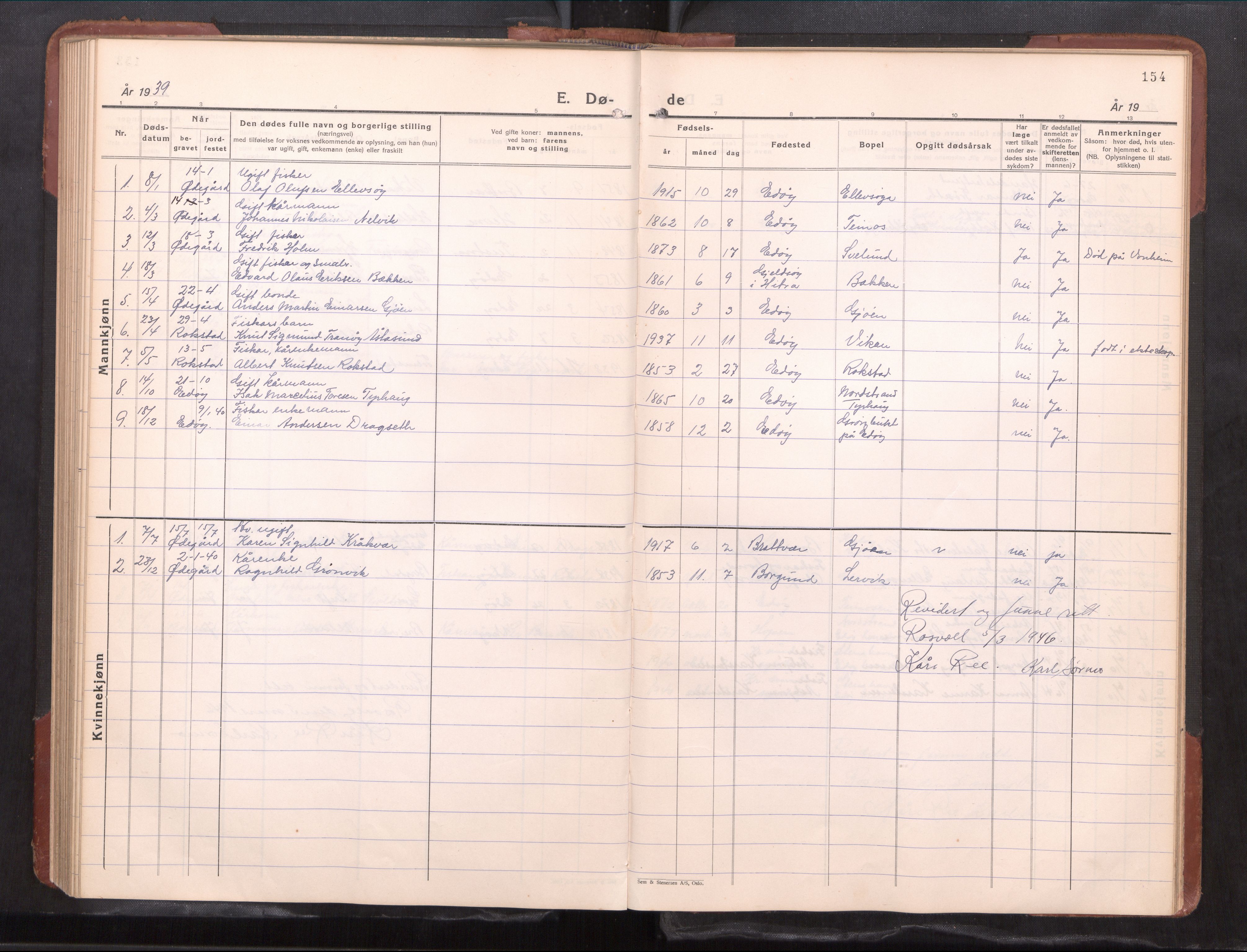 Ministerialprotokoller, klokkerbøker og fødselsregistre - Møre og Romsdal, AV/SAT-A-1454/581/L0944: Parish register (copy) no. 581---, 1932-1961, p. 154